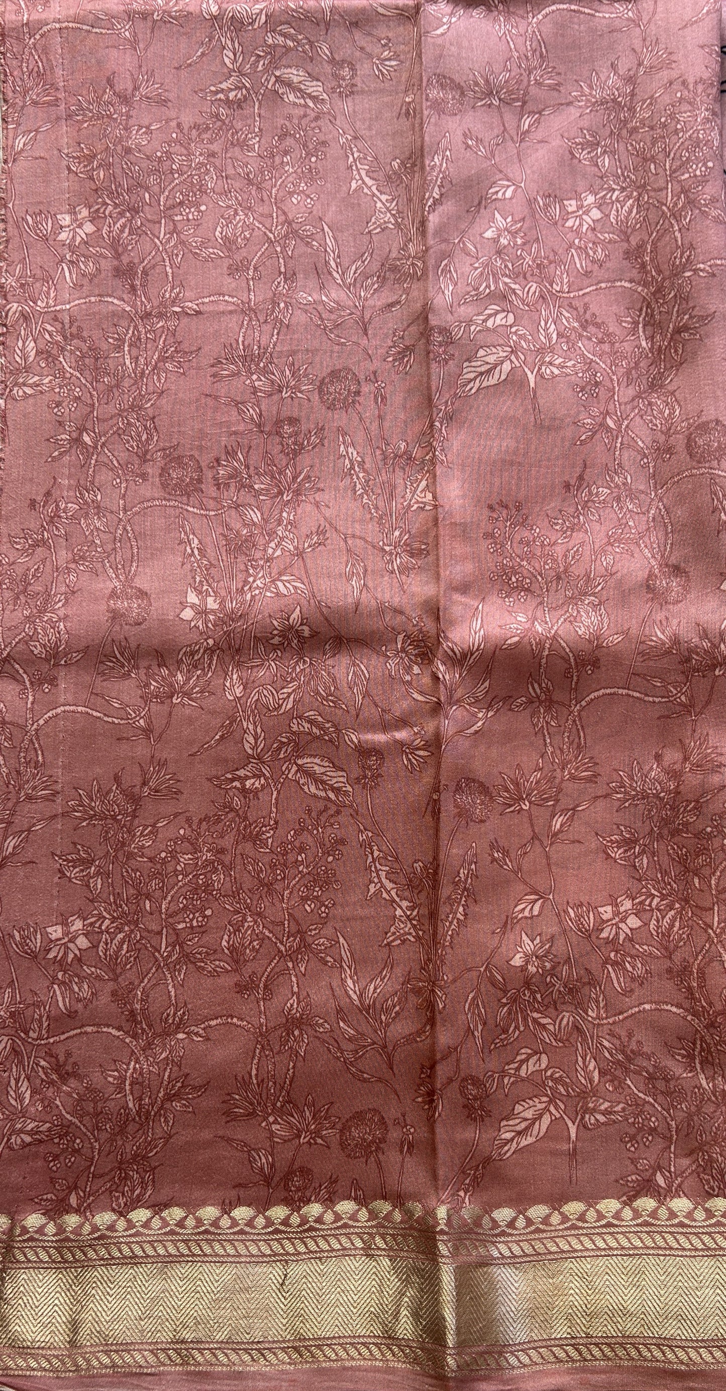 Chiniya Silk Saree Deep Peach Colored Elegantly Paired with a Zari Border. - Sampradaya Designer Studio