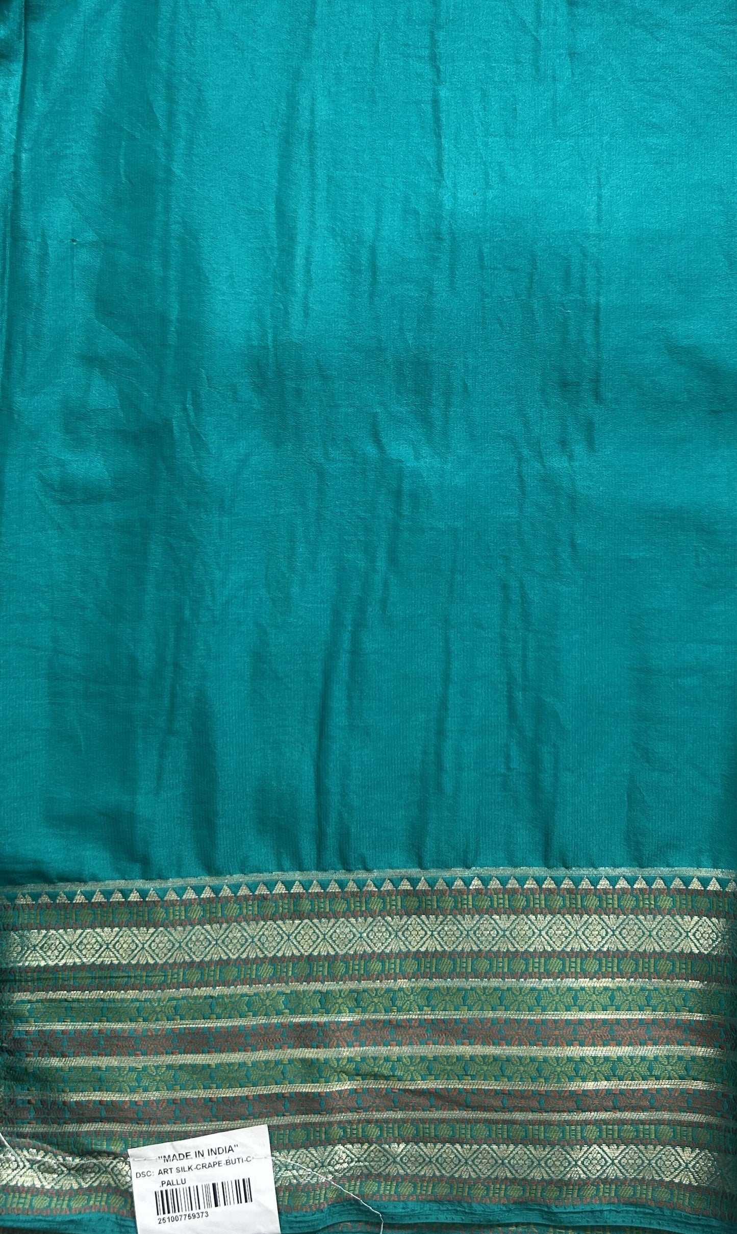 Pure Banarasi Crepe Silk Saree Aqua Blue Colored Complemented with a Zari border. - Sampradaya Designer Studio