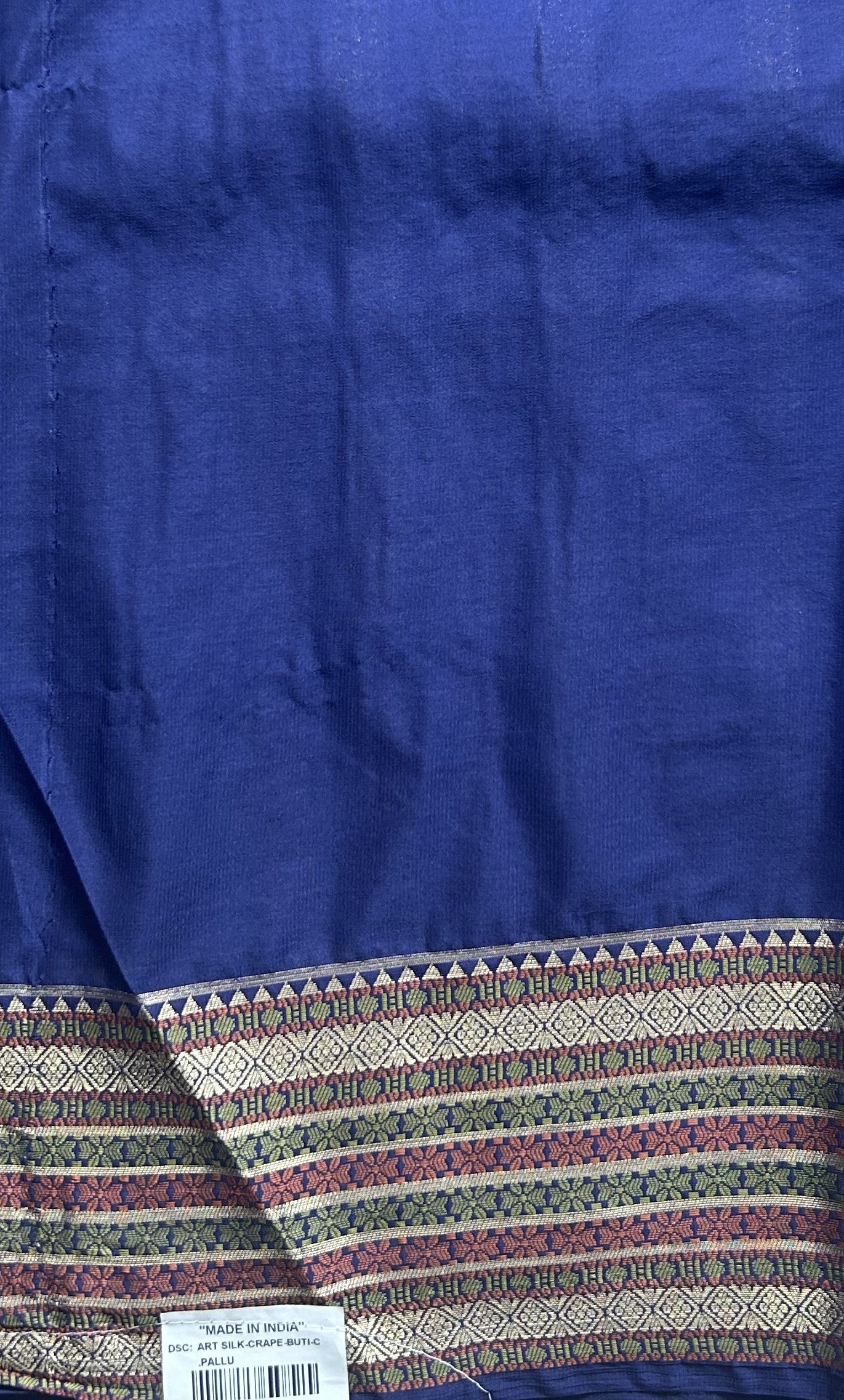 Pure Banarasi Crepe Silk Saree Blue Colored Complemented with a Zari border. - Sampradaya Designer Studio