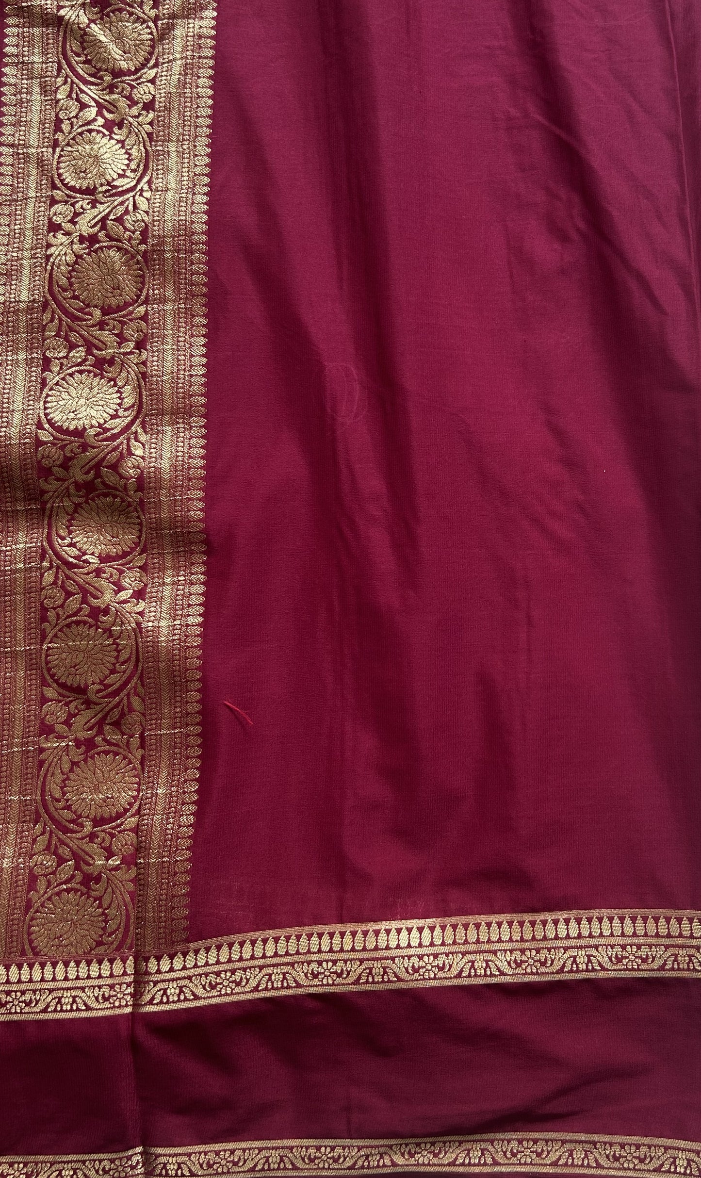 Pure Banarasi Crepe Silk Saree Peach Colored Complemented with a Zari border. - Sampradaya Designer Studio