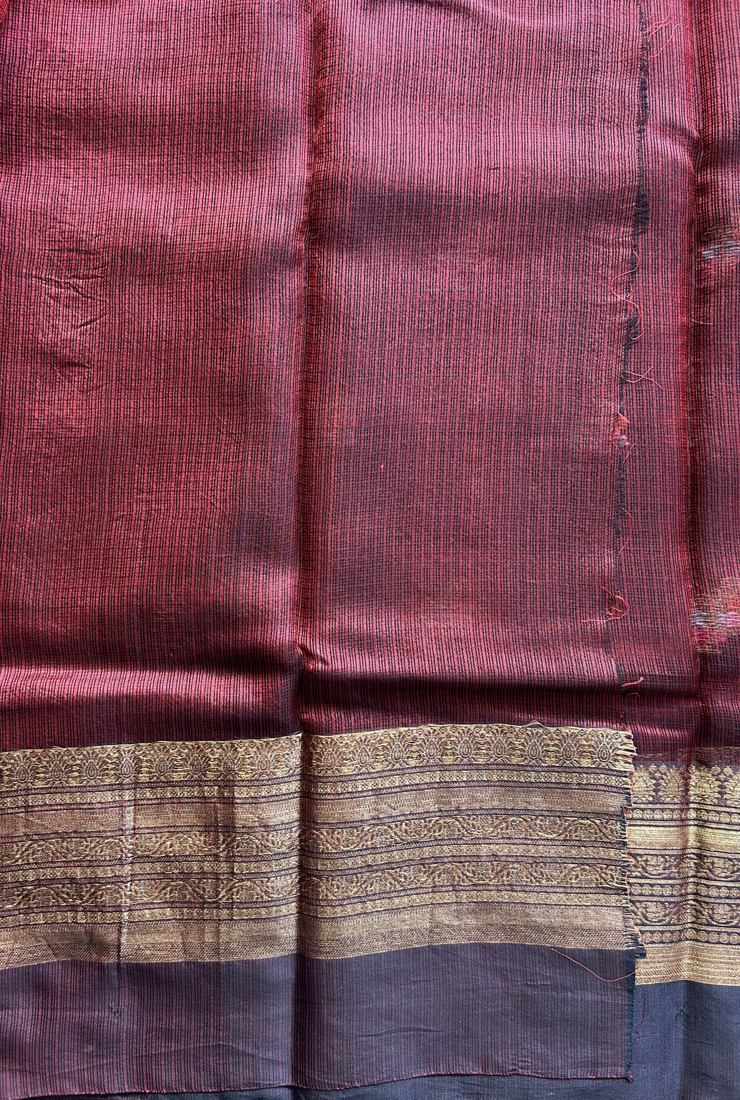Silk Kota Saree Maroon Colored Elegantly Paired with a Gold Zari Border. - Sampradaya Designer Studio