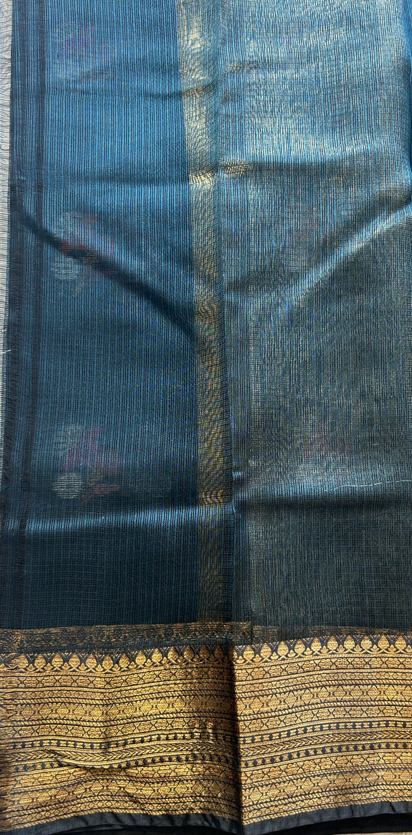 Silk kota Saree Dark Teal Blue colored Elegantly Paired with a Zari Border. - Sampradaya Designer Studio