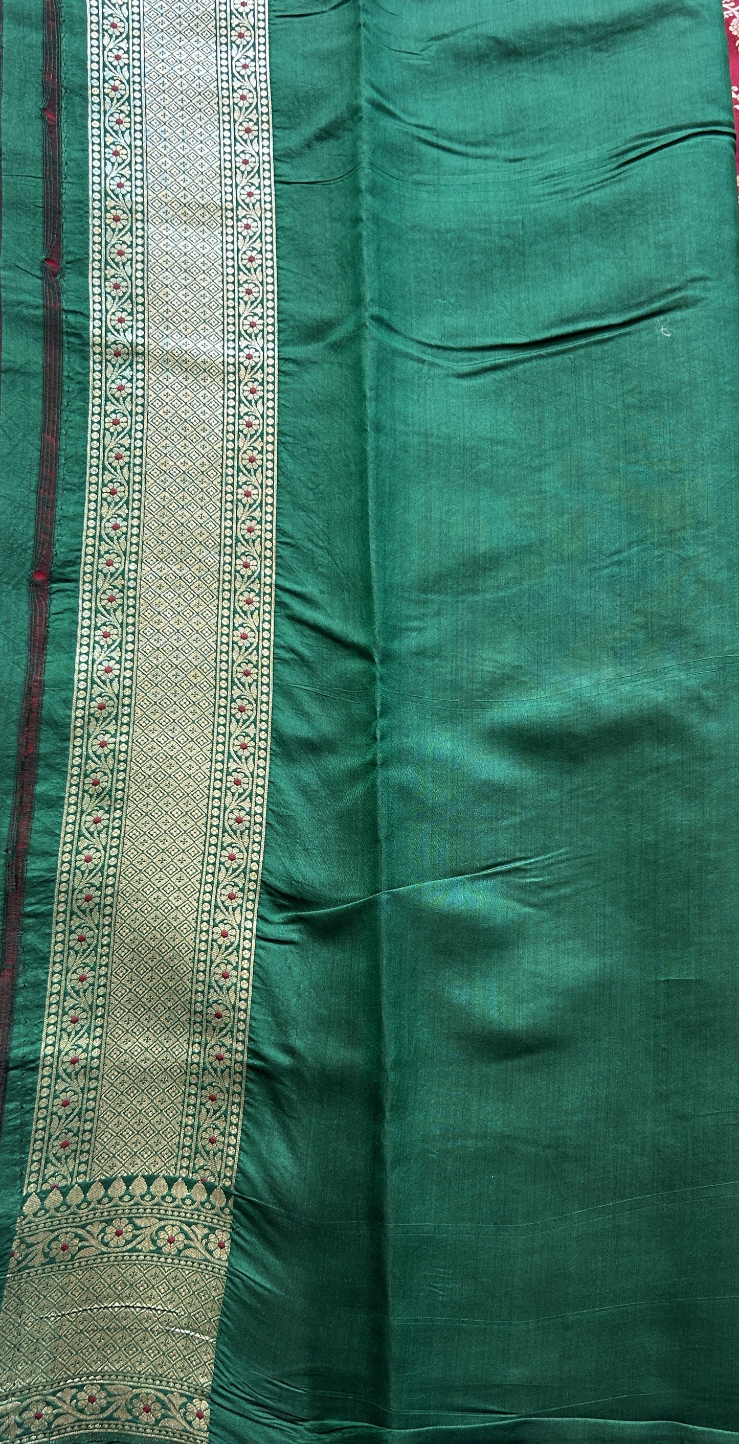 Chiniya Silk Allover Saree Red Colored Elegantly Paired with a Zari Border. - Sampradaya Designer Studio