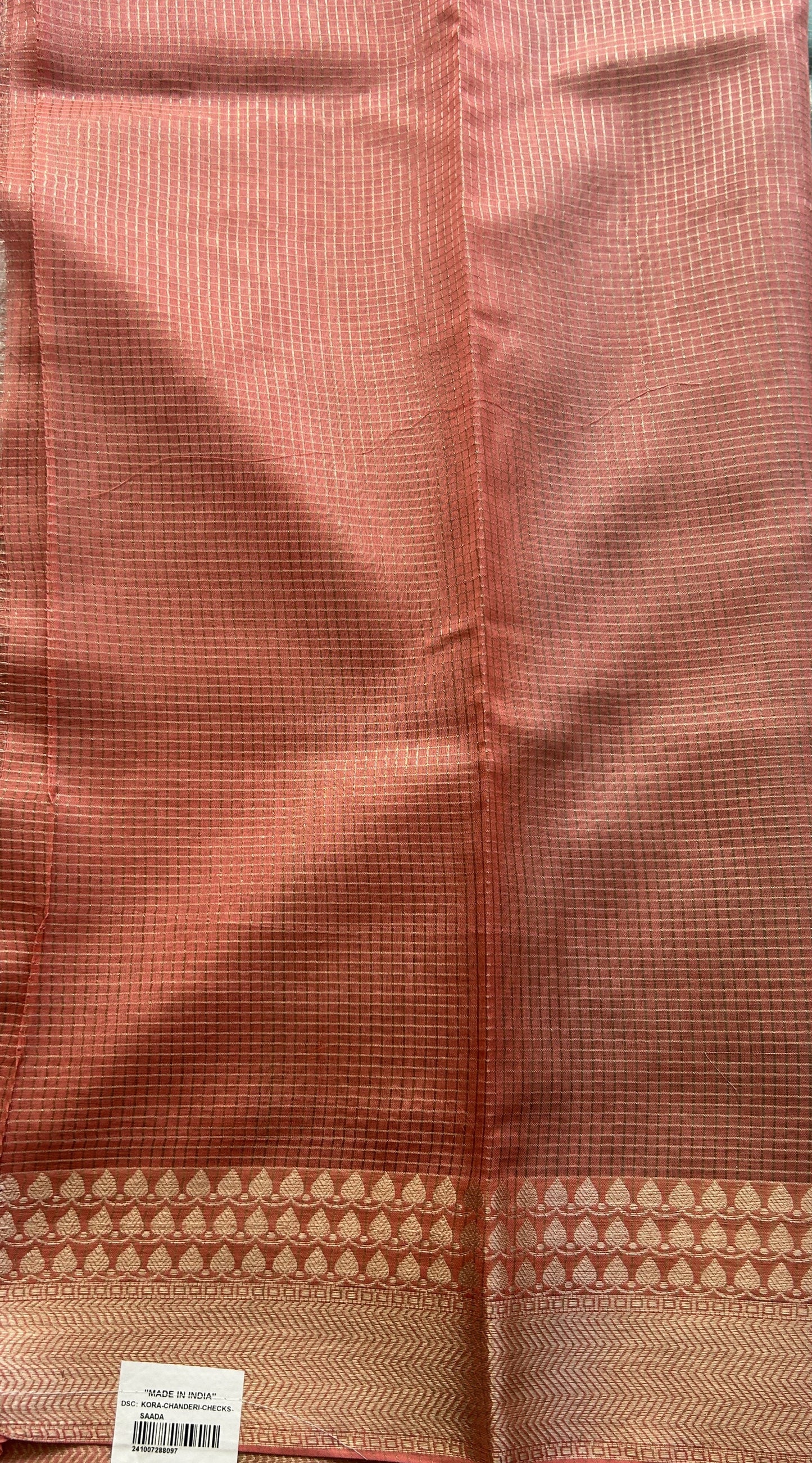 Viscose Georgette Saree Light Sky Blue Colored Complemented with a Peach Zari Border. - Sampradaya Designer Studio