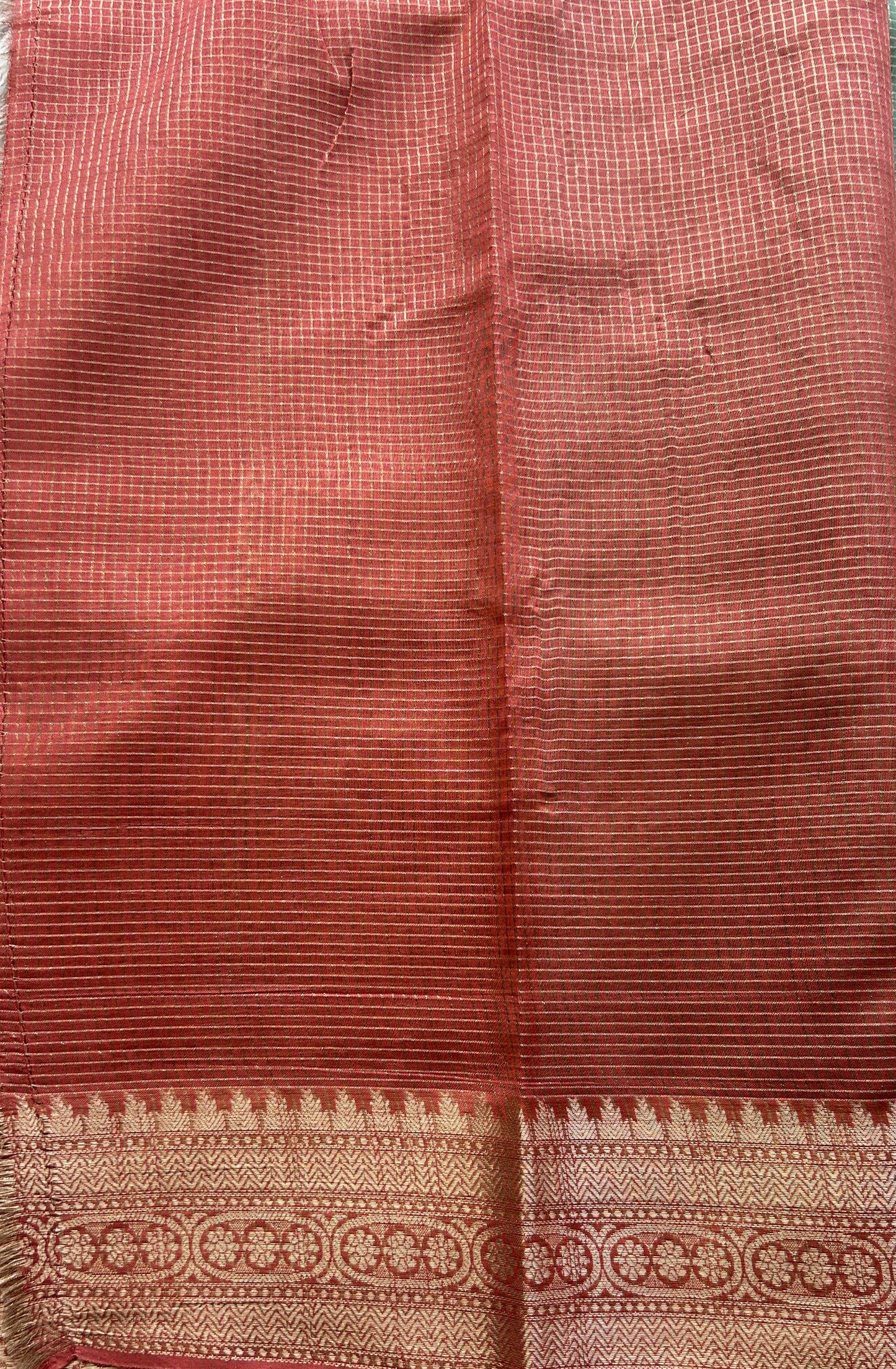 Viscose Georgette Saree Sea Green Colored Complemented with a peach Color Zari Border. - Sampradaya Designer Studio