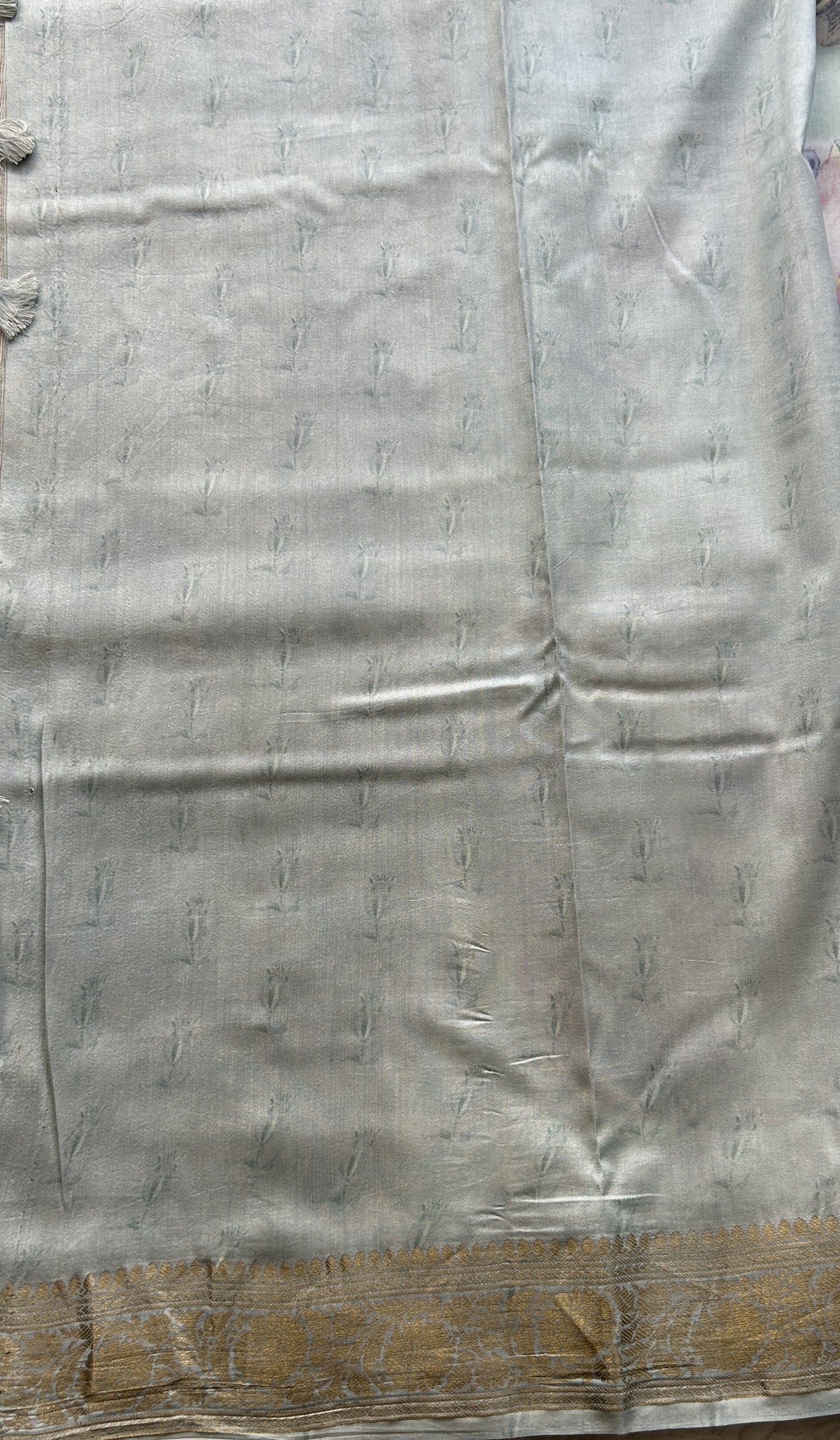 Chiniya Silk Saree Light Aero Blue Colored Elegantly Paired with a Zari Border. - Sampradaya Designer Studio