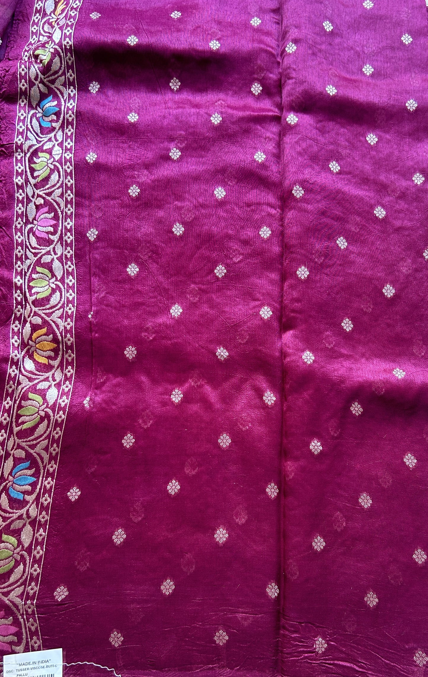 Banarasi Tussar Georgette Allover Saree Burgundy Colored Exquisite Zari Border. - Sampradaya Designer Studio