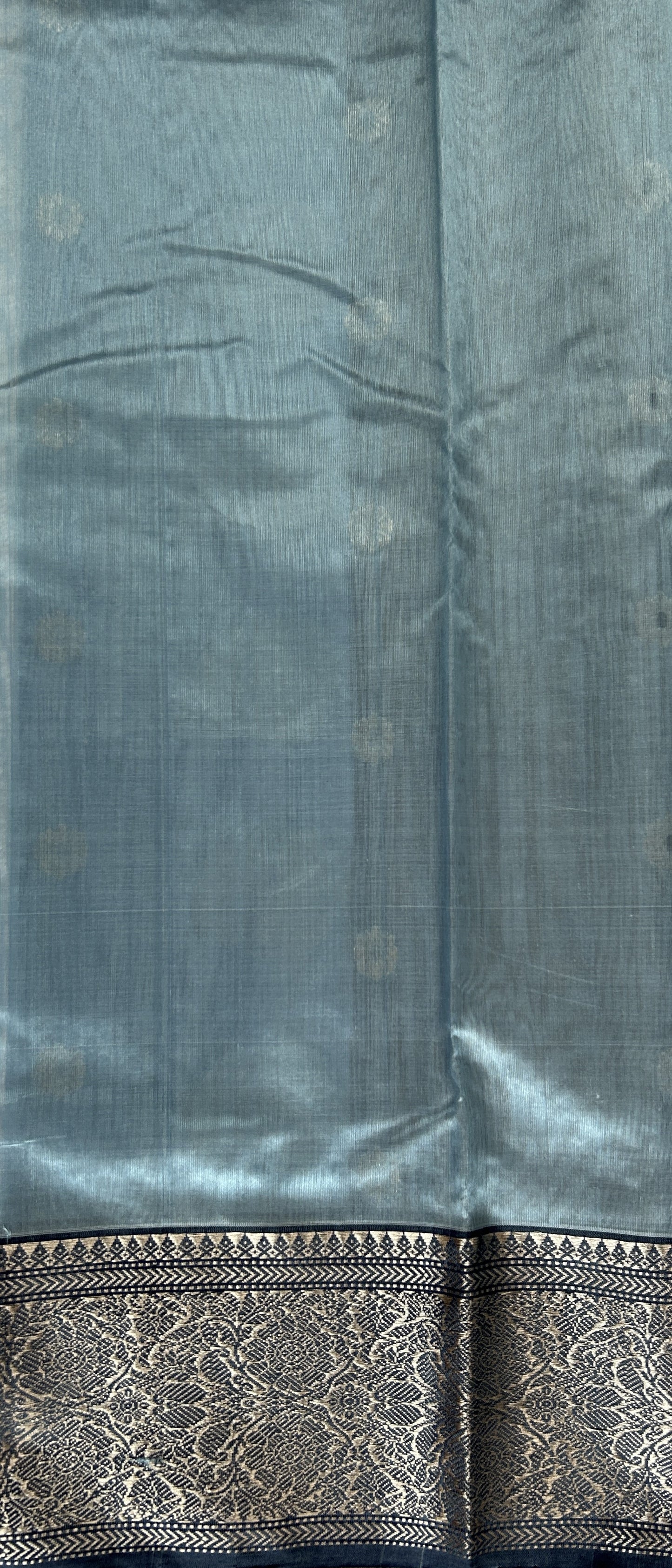 Chanderi Pattu Saree Light Blue colored saree complemented with a Prussian Blue Kanchi border - Sampradaya Designer Studio