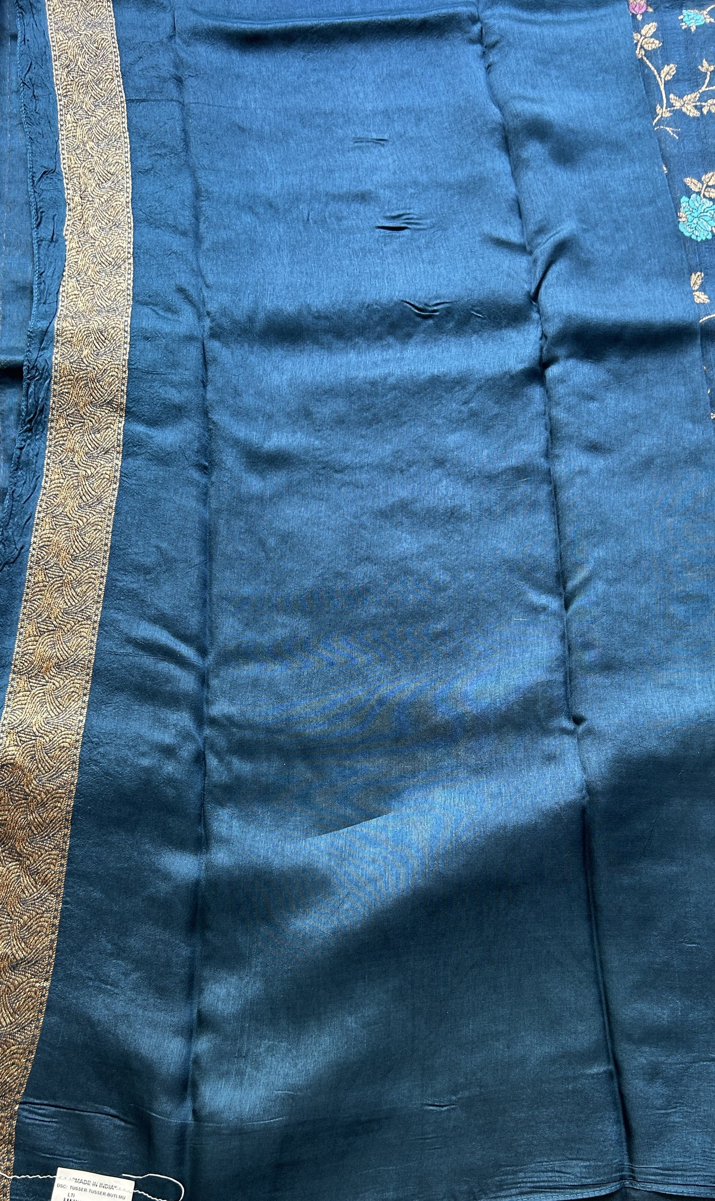 Banarasi Tussar Georgette Allover Saree Peacock Blue Colored Paired with a Zari Border. - Sampradaya Designer Studio