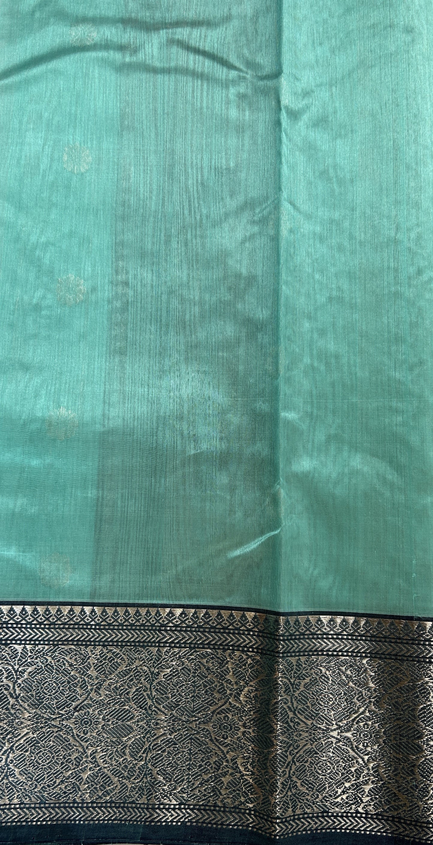 Chanderi Pattu Saree Sea Blue colored saree complemented with a Dark Grey Kanchi Border - Sampradaya Designer Studio