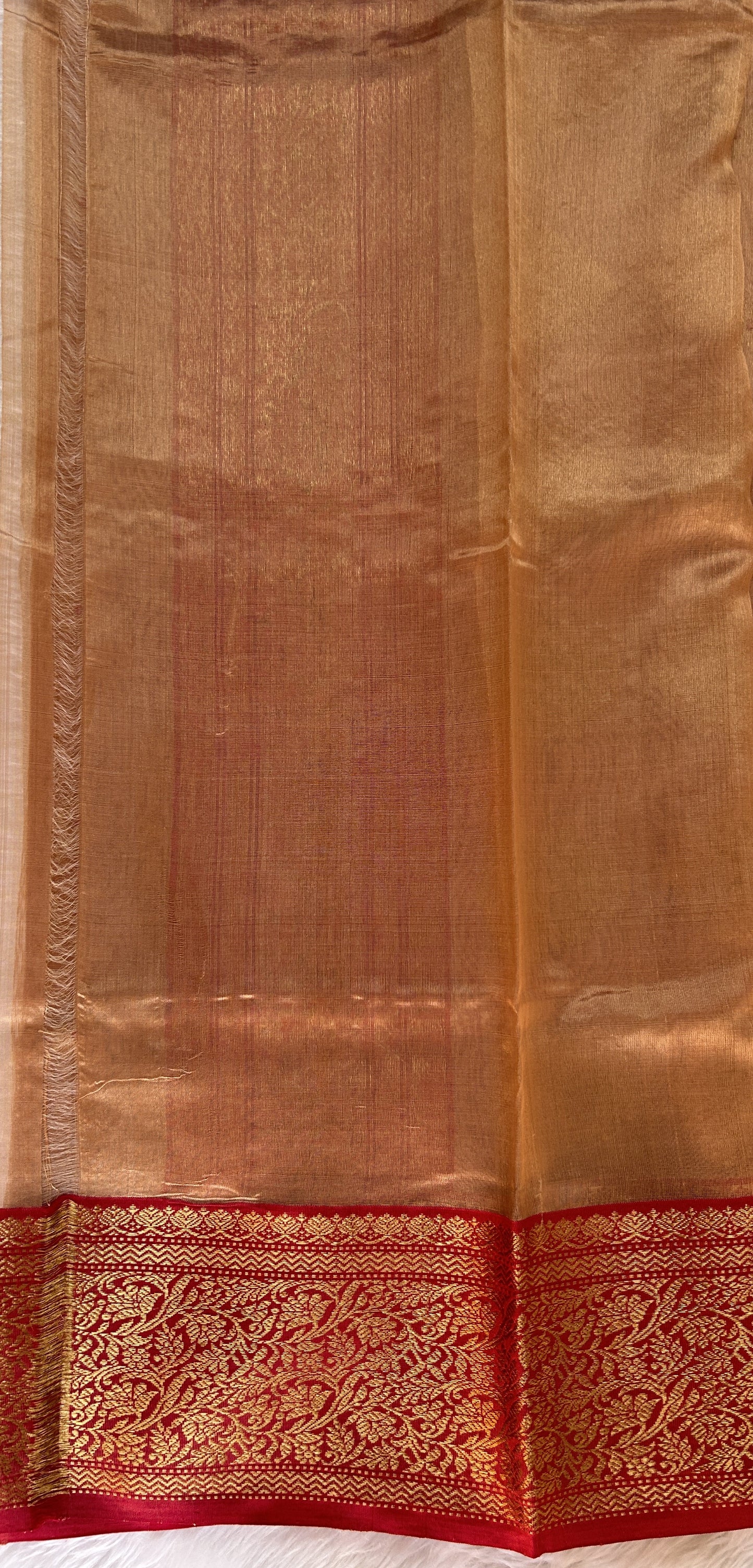 Chanderi Pattu Saree Gold colored saree complemented with a Kanchi Border - Sampradaya Designer Studio