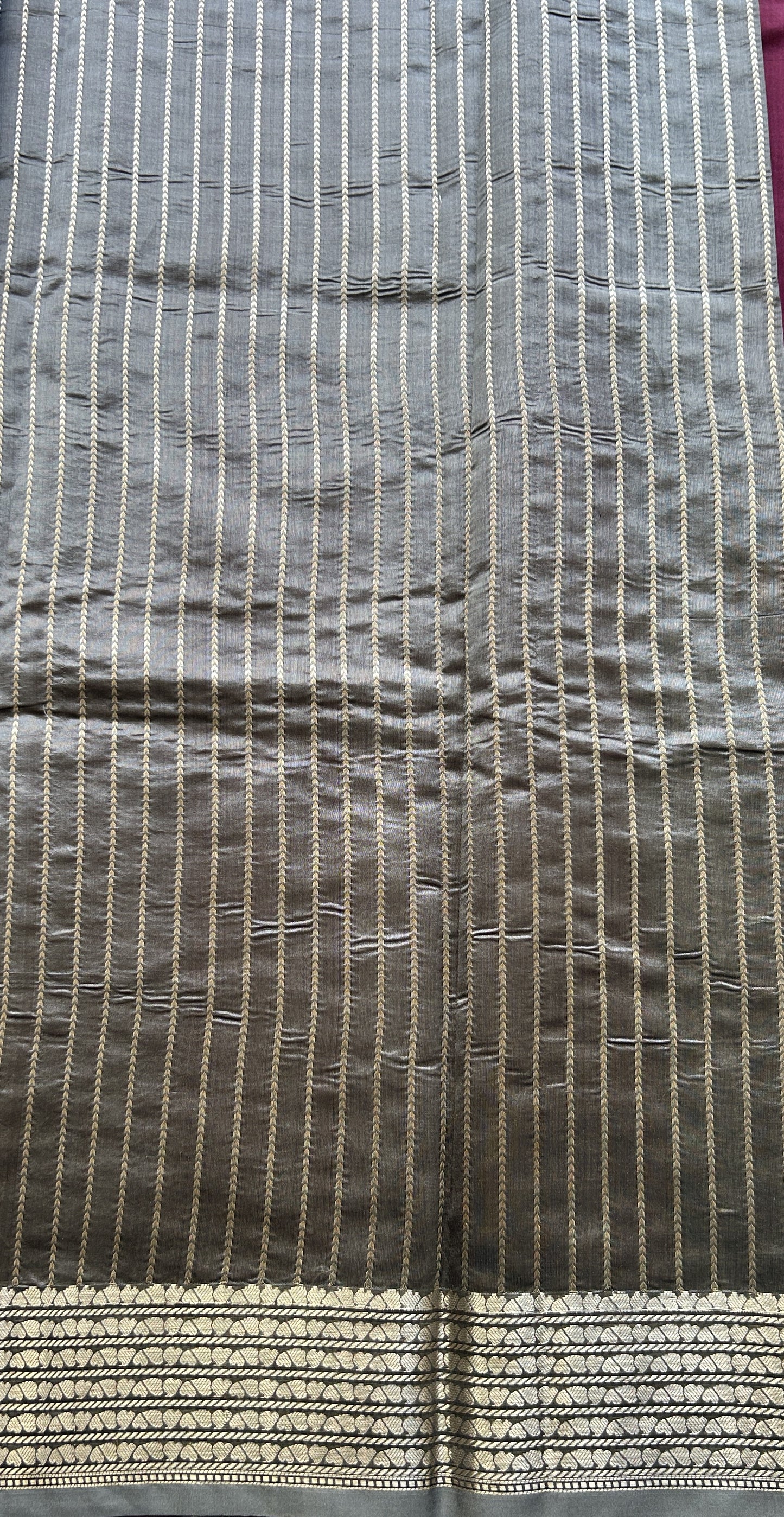 Banarasi Katan Silk Saree Burgundy Colored Elegantly Paired with a Zari border. - Sampradaya Designer Studio