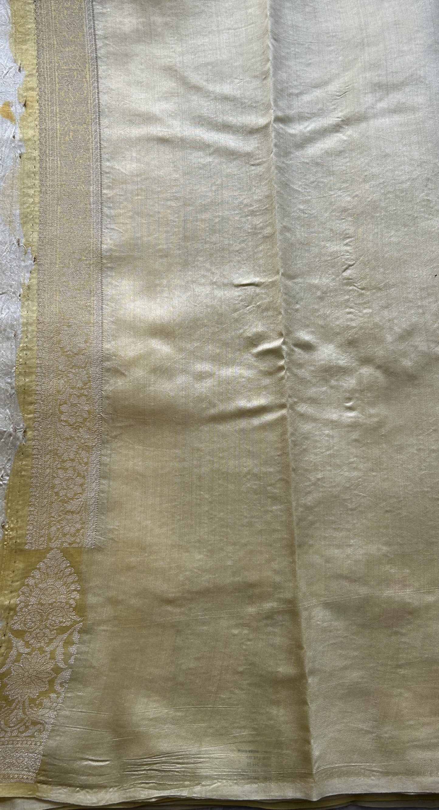 Chiniya Silk Saree Light Yellow Colored Elegantly Paired with a Minakari Border. - Sampradaya Designer Studio