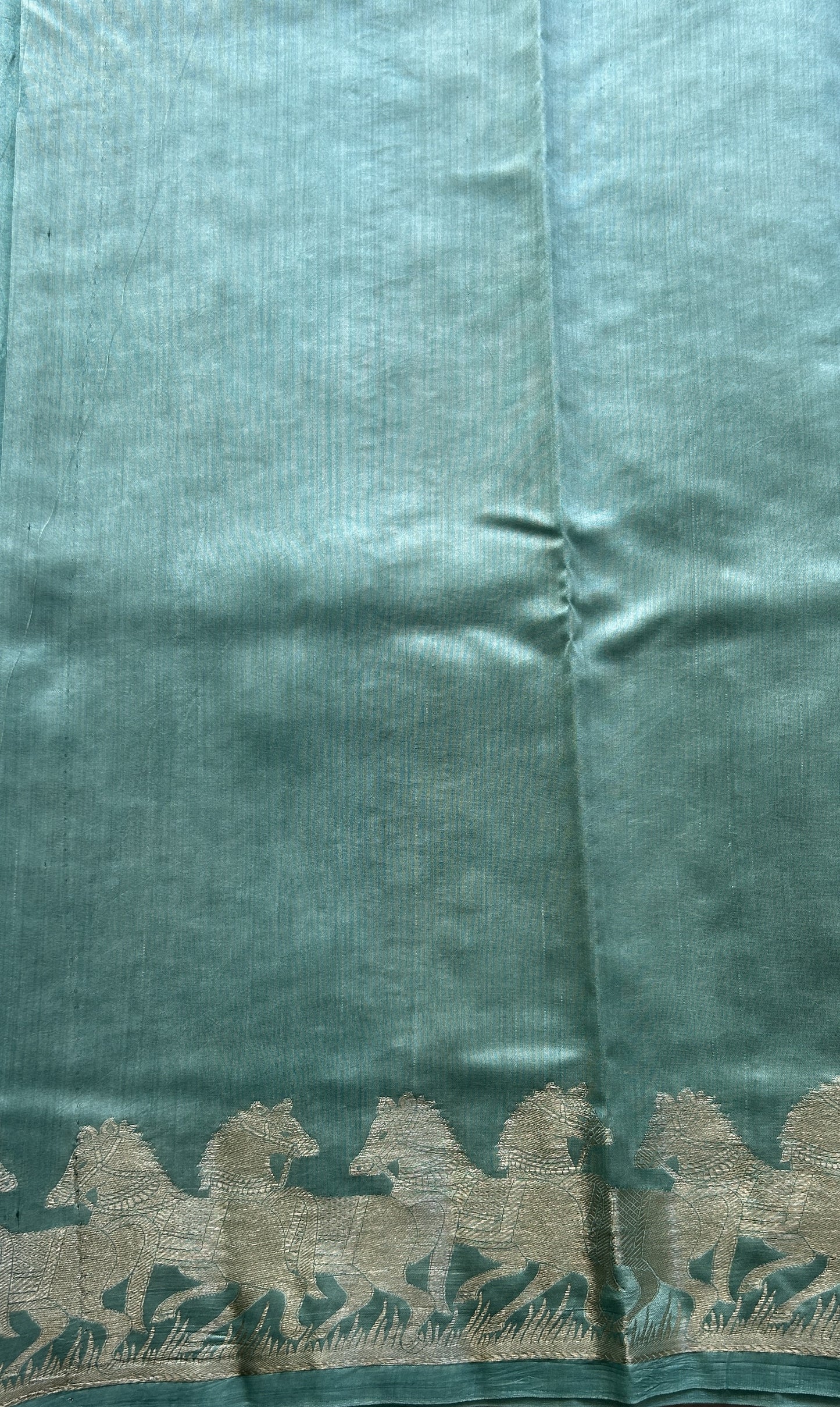 Chiniya Silk Saree Sea Blue Colored Elegantly Paired with a Zari Border. - Sampradaya Designer Studio