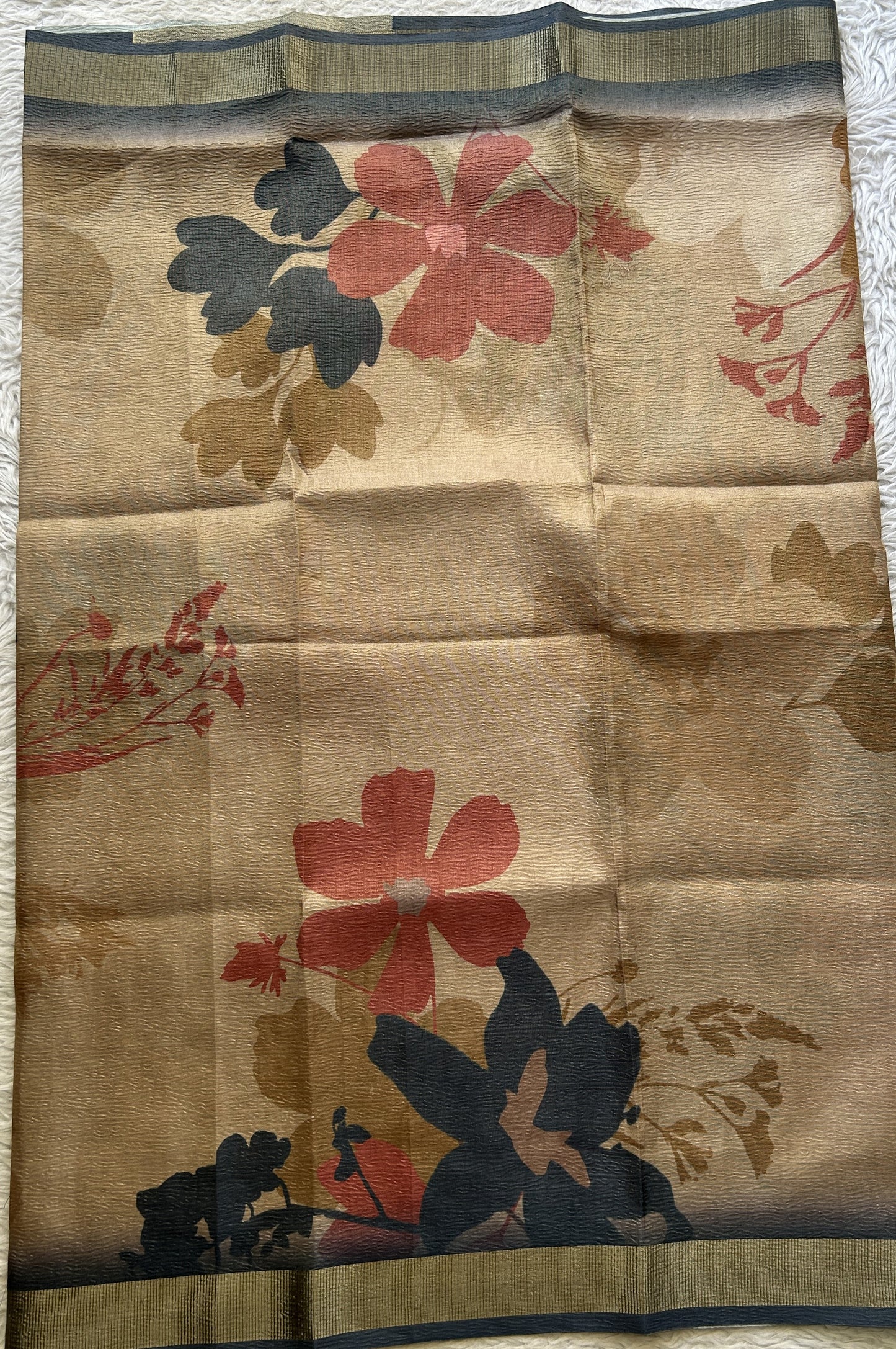 Semi Tussar Silk Dress Material Biscuit Colored Complemented with a Borderless. - Sampradaya Designer Studio