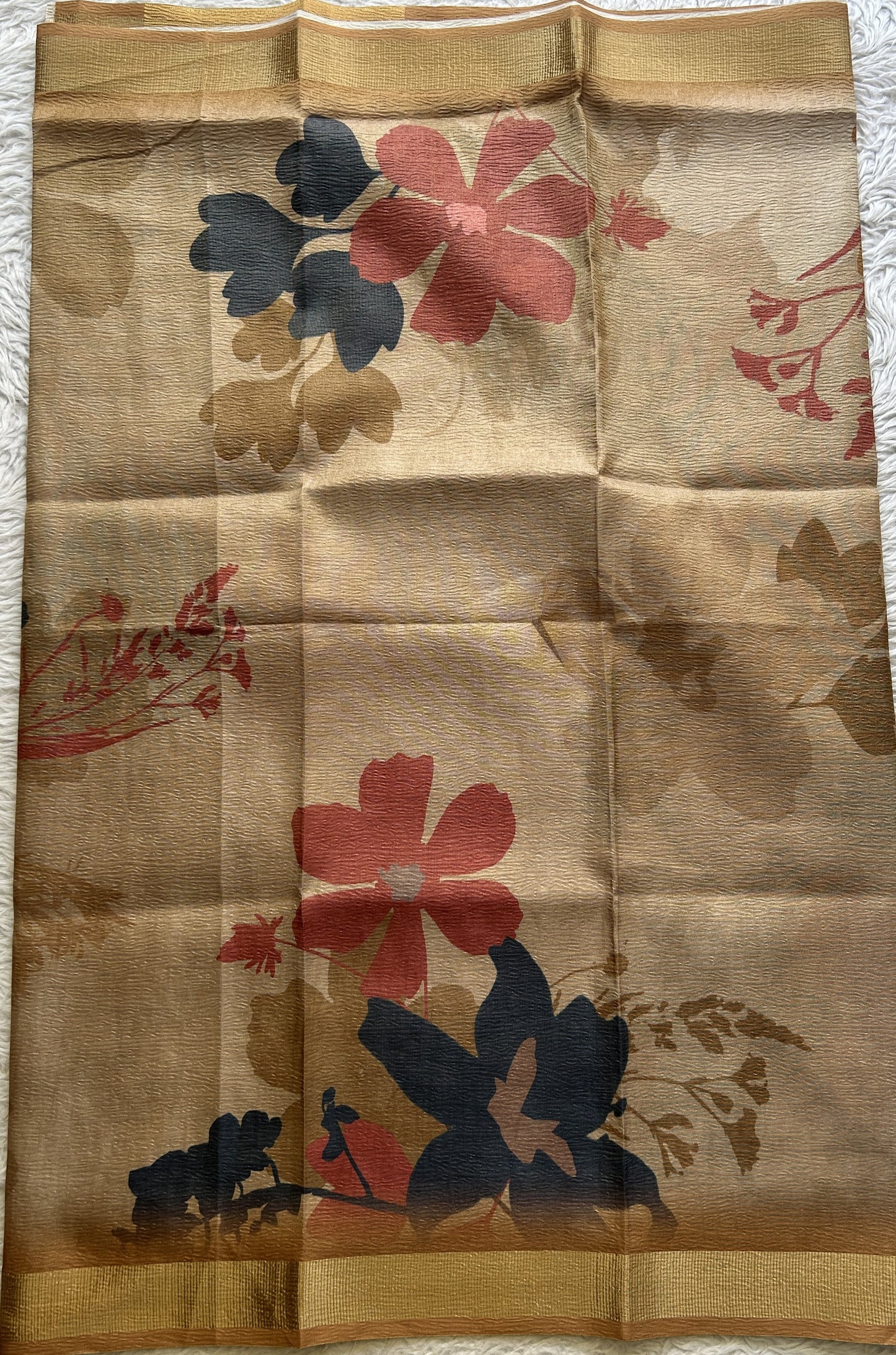 Semi Tussar Silk Dress Material Cream Colored Complemented with a Borderless. - Sampradaya Designer Studio