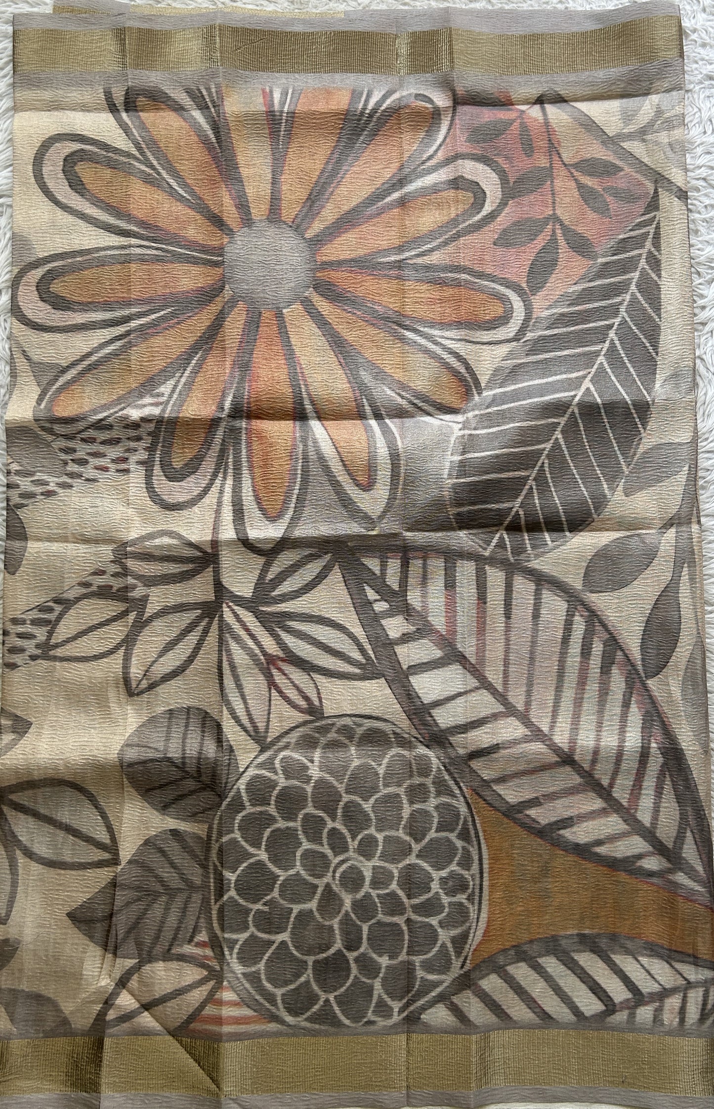 Semi Tussar Silk Dress Material Ash Colored Complemented with a Borderless. - Sampradaya Designer Studio