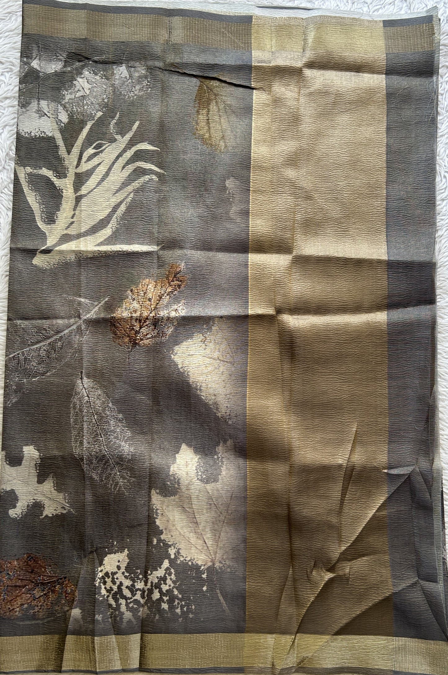 Semi Tussar Silk Dress Material Gray Colored Complemented with a Borderless. - Sampradaya Designer Studio