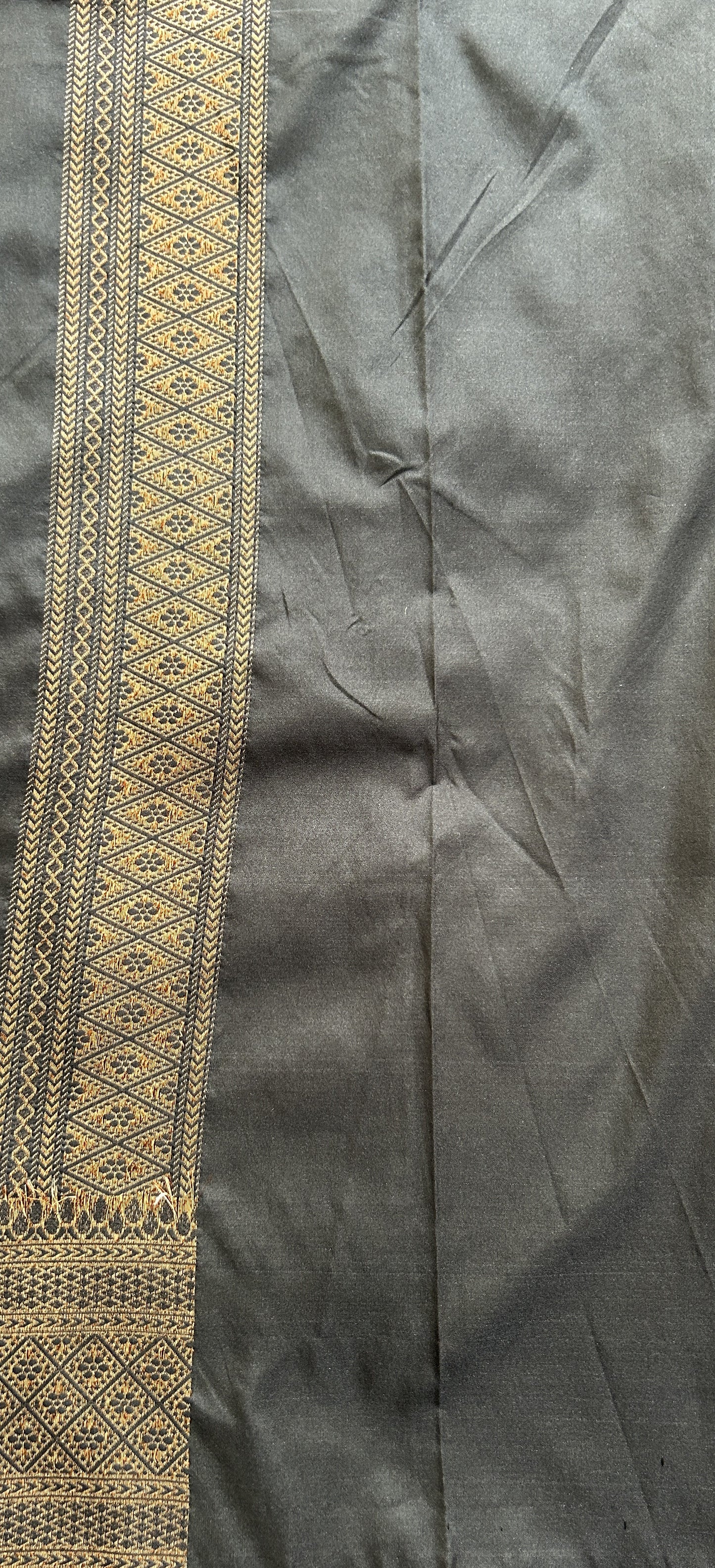 Banarasi Semi Katan Saree Black Colored Complemented with a Zari Border. - Sampradaya Designer Studio