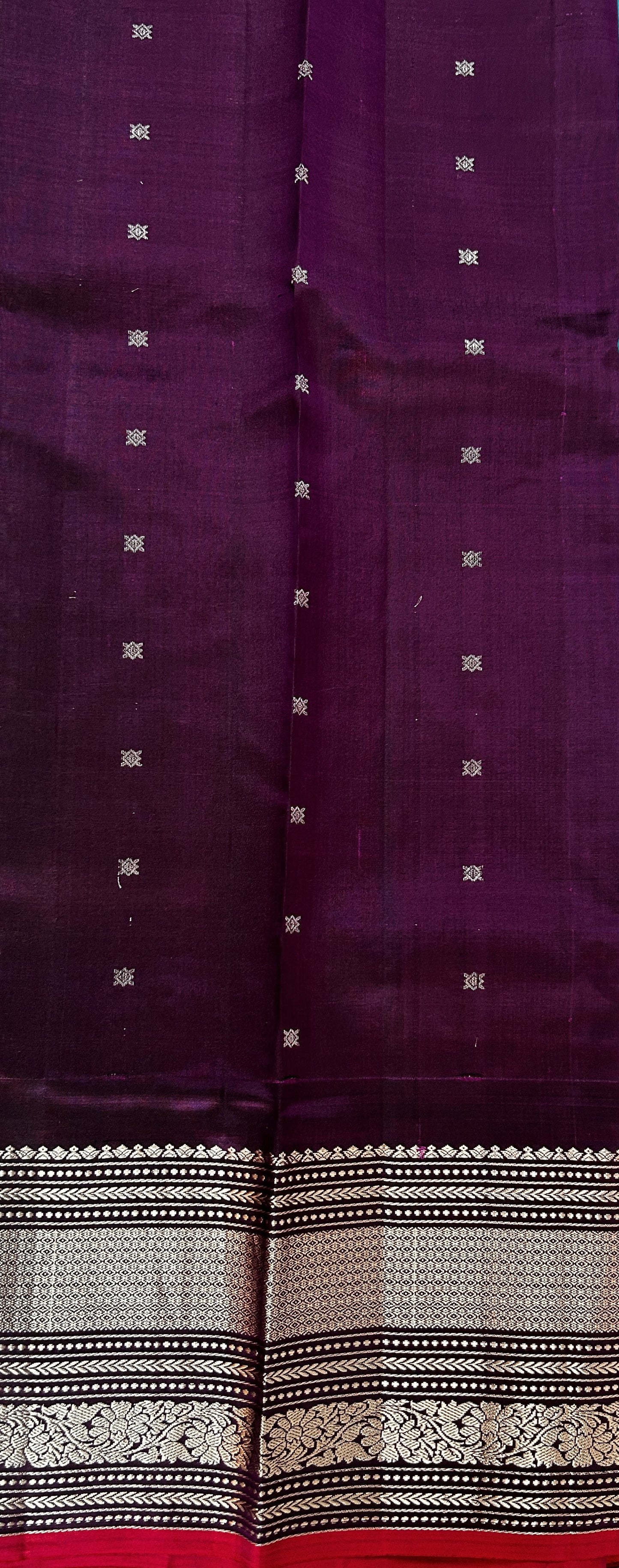 Gadwal Pattu Saree Aqua Blue colored saree complemented with a Dark Violet Kanchi Border - Sampradaya Designer Studio