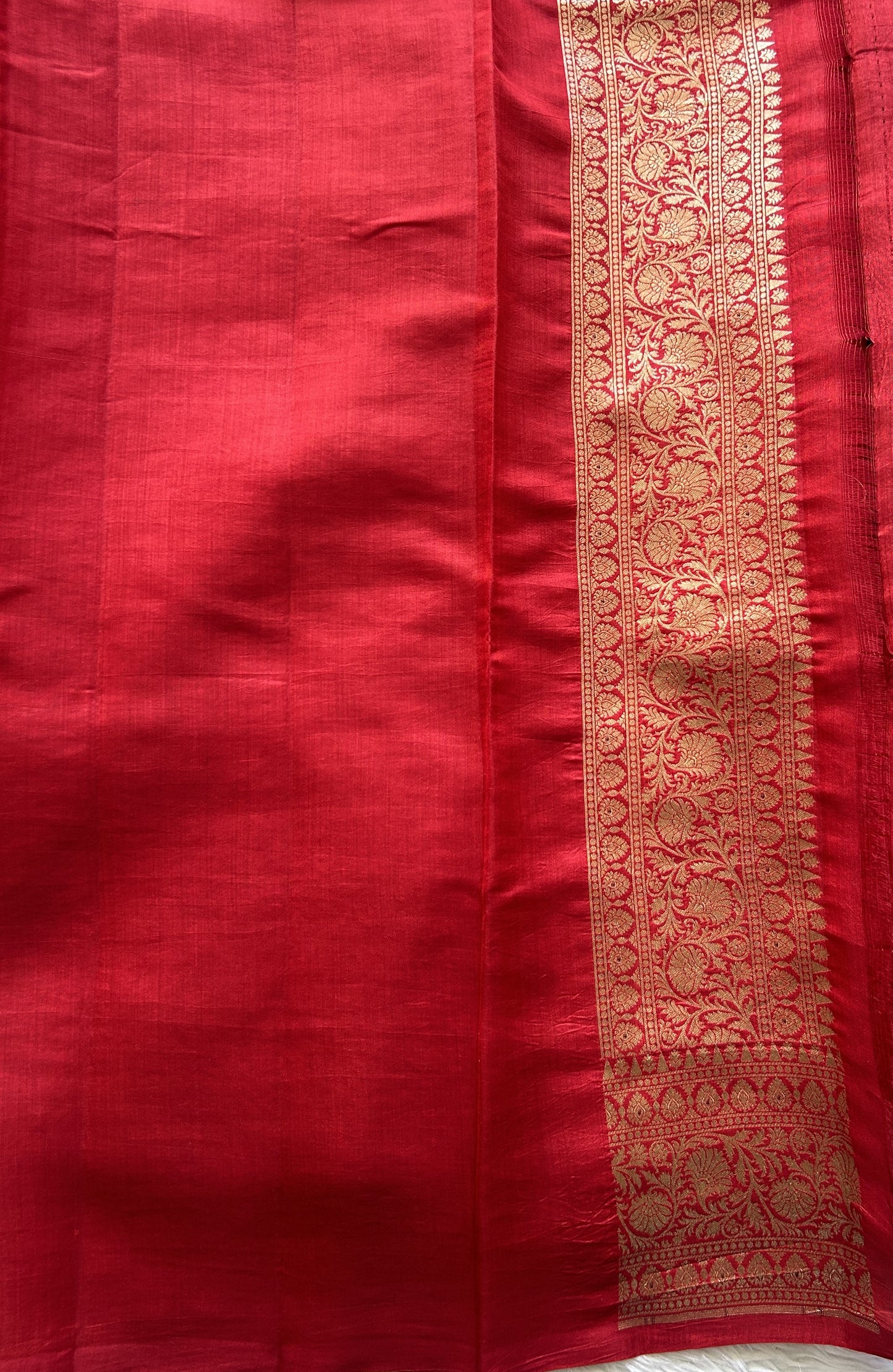 Chiniya Silk Saree Peacock Blue Colored Elegantly Paired with a Red Color Zari Border. - Sampradaya Designer Studio