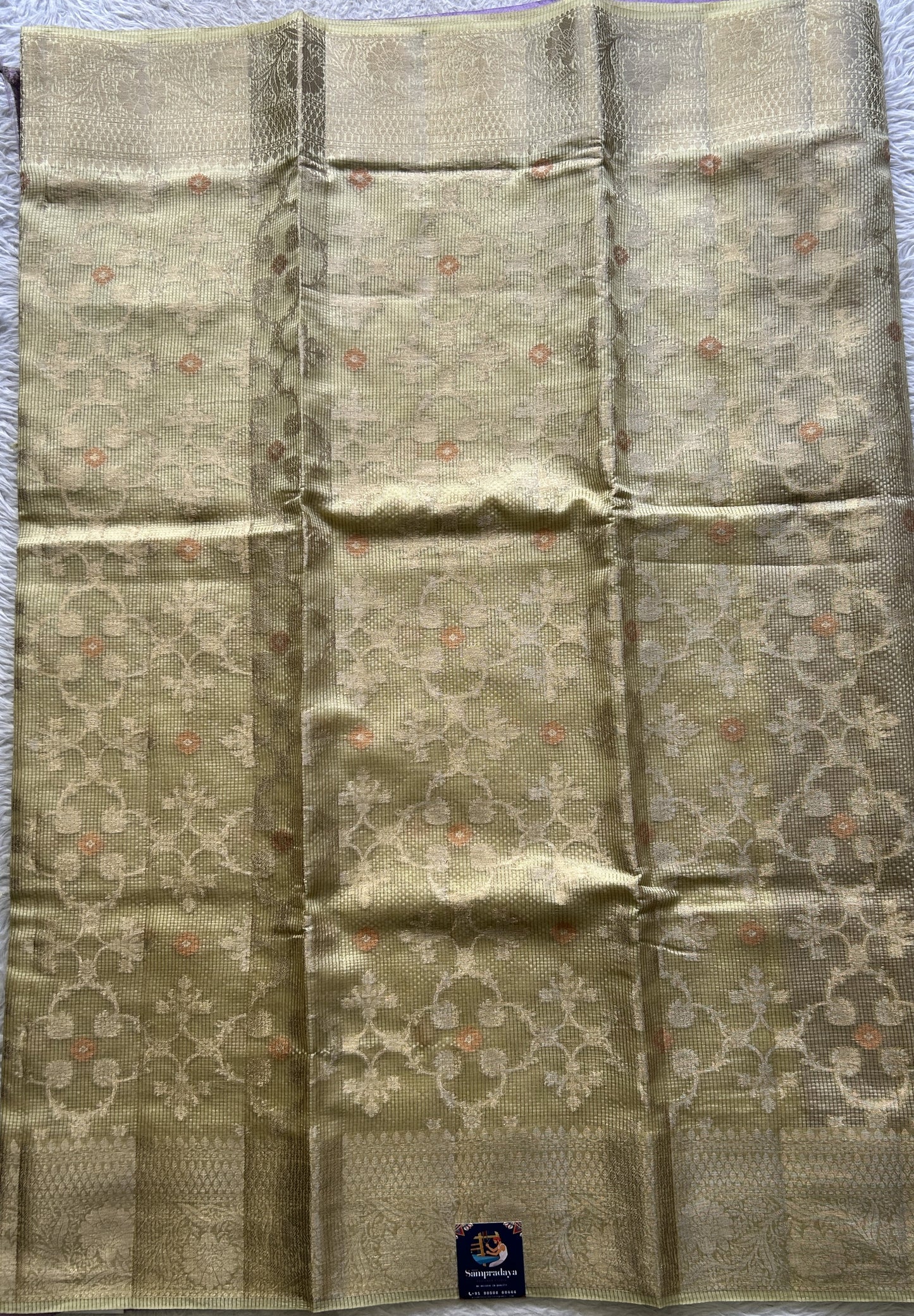 Chiniya Silk Saree Light Yellow Colored Elegantly Paired with a Zari Border. - Sampradaya Designer Studio