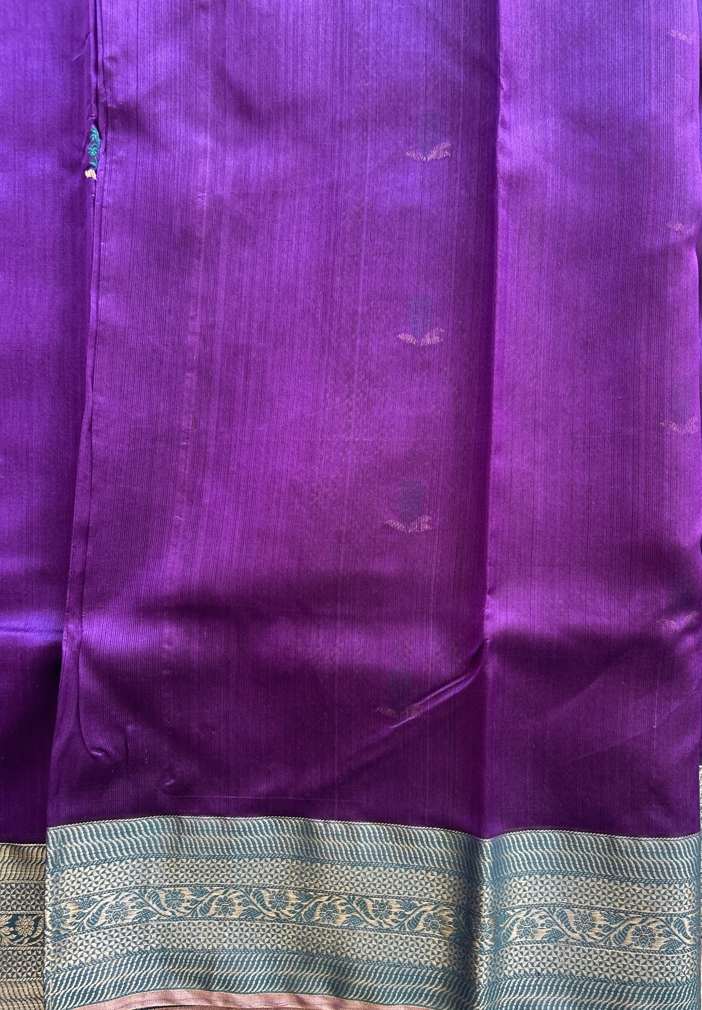 Chanderi Silk Navy Blue color Elegantly Paired with a Silver Zari border - Sampradaya Designer Studio