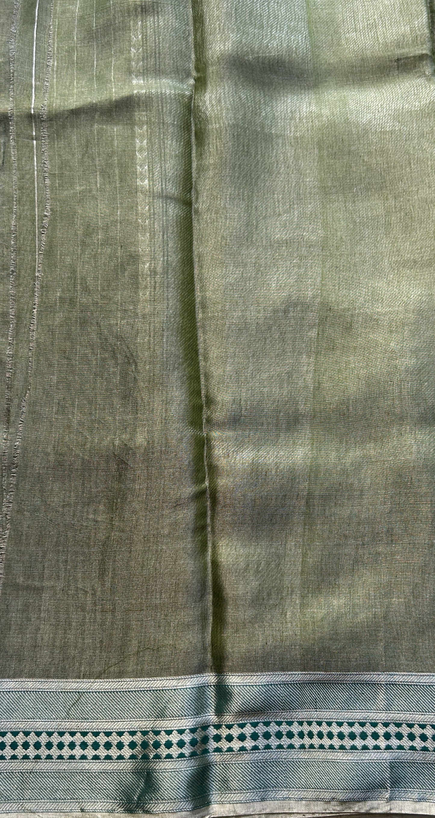 Chanderi Silk Saree Olive Green color Elegantly Paired with a Zari border - Sampradaya Designer Studio