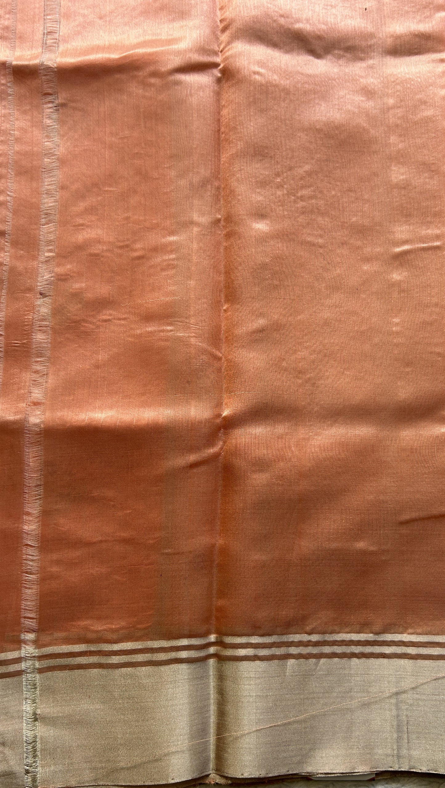 Chanderi Silk Saree Peach color Elegantly Paired with a Zari border - Sampradaya Designer Studio