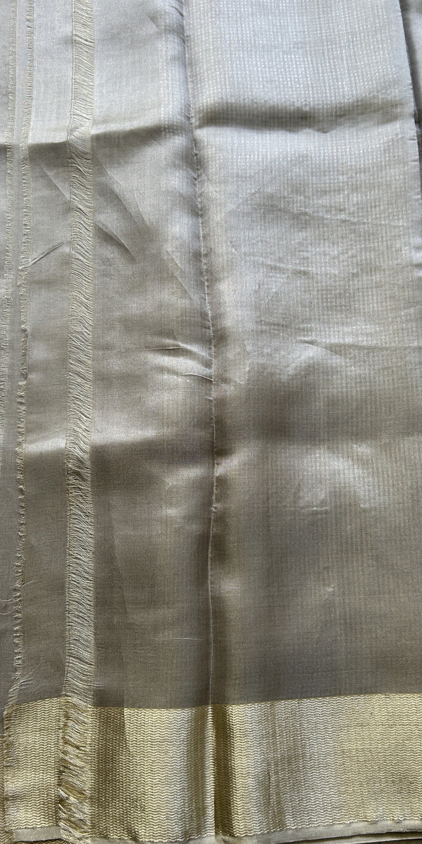 Chanderi Silk Saree Gray color Elegantly Paired with a Zari border - Sampradaya Designer Studio