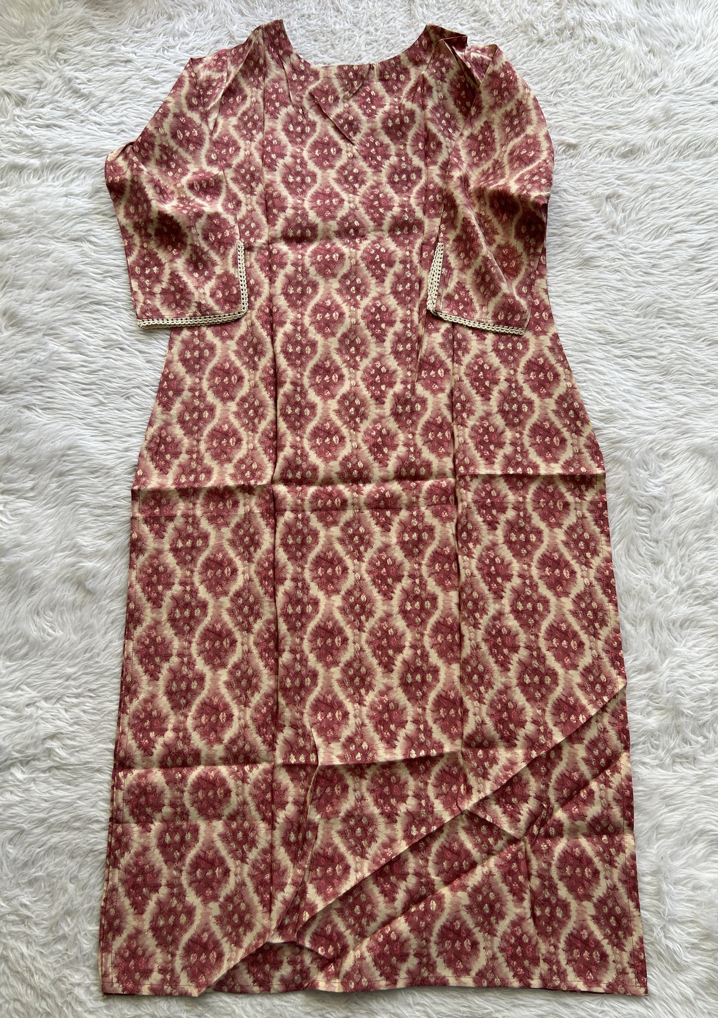 Jaipur Cotton Kurti Dark Pink Colored With a Floral Print. - Sampradaya Designer Studio