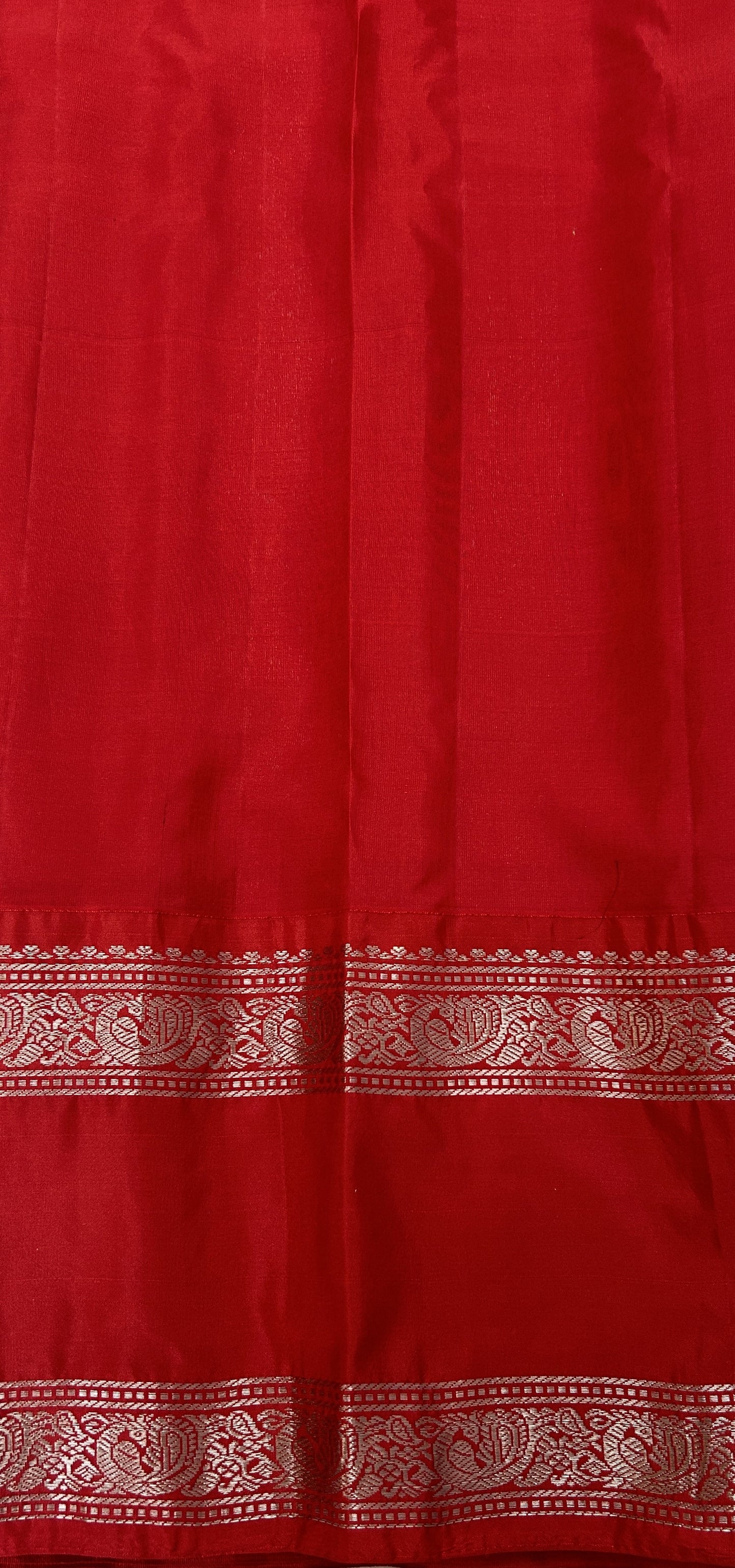 Gadwal Pattu Saree Avocado Green colored saree complemented with a Red Kanchi Gap Border - Sampradaya Designer Studio