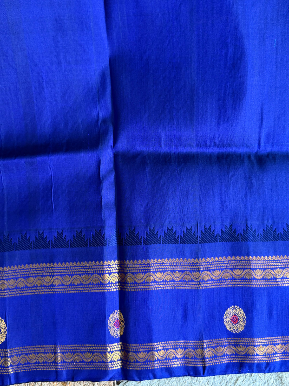 Blue Gadwal Silk Saree with Gold Zari Border — Pure Handloom | Silk Mark Certified