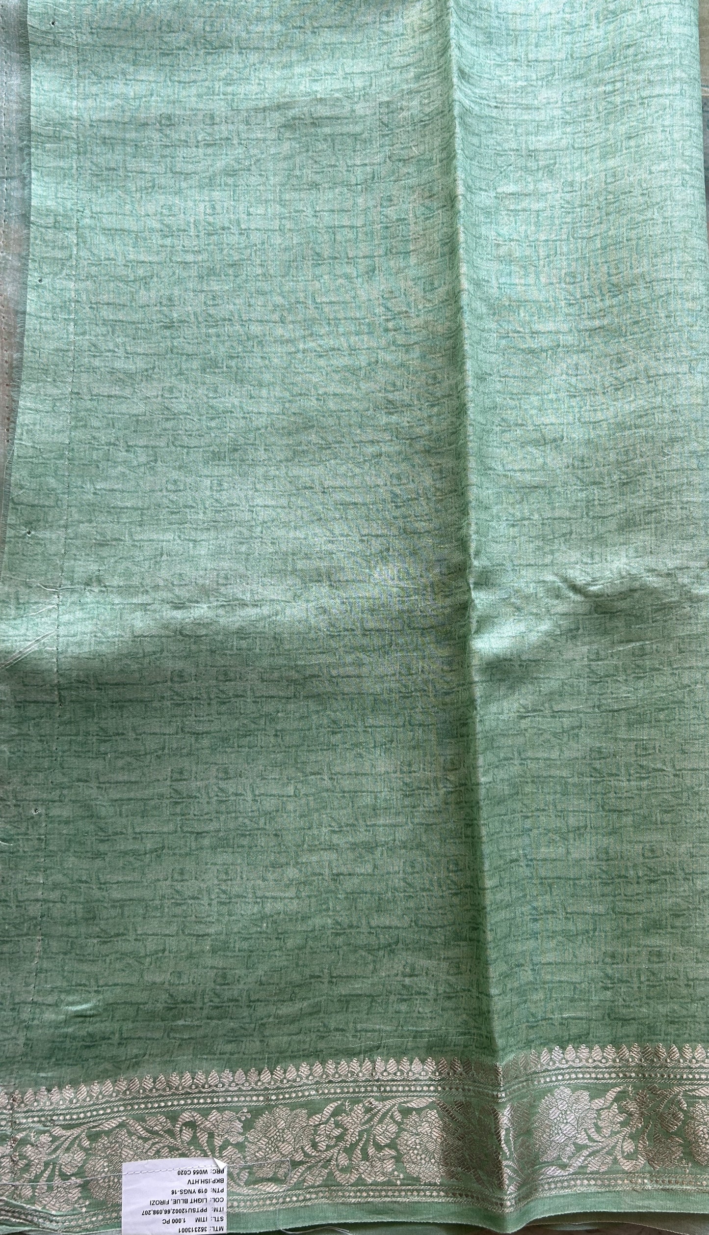 Banarasi Tissue Kora Saree Pastel Green Colored Complemented with a Zari Border. - Sampradaya Designer Studio