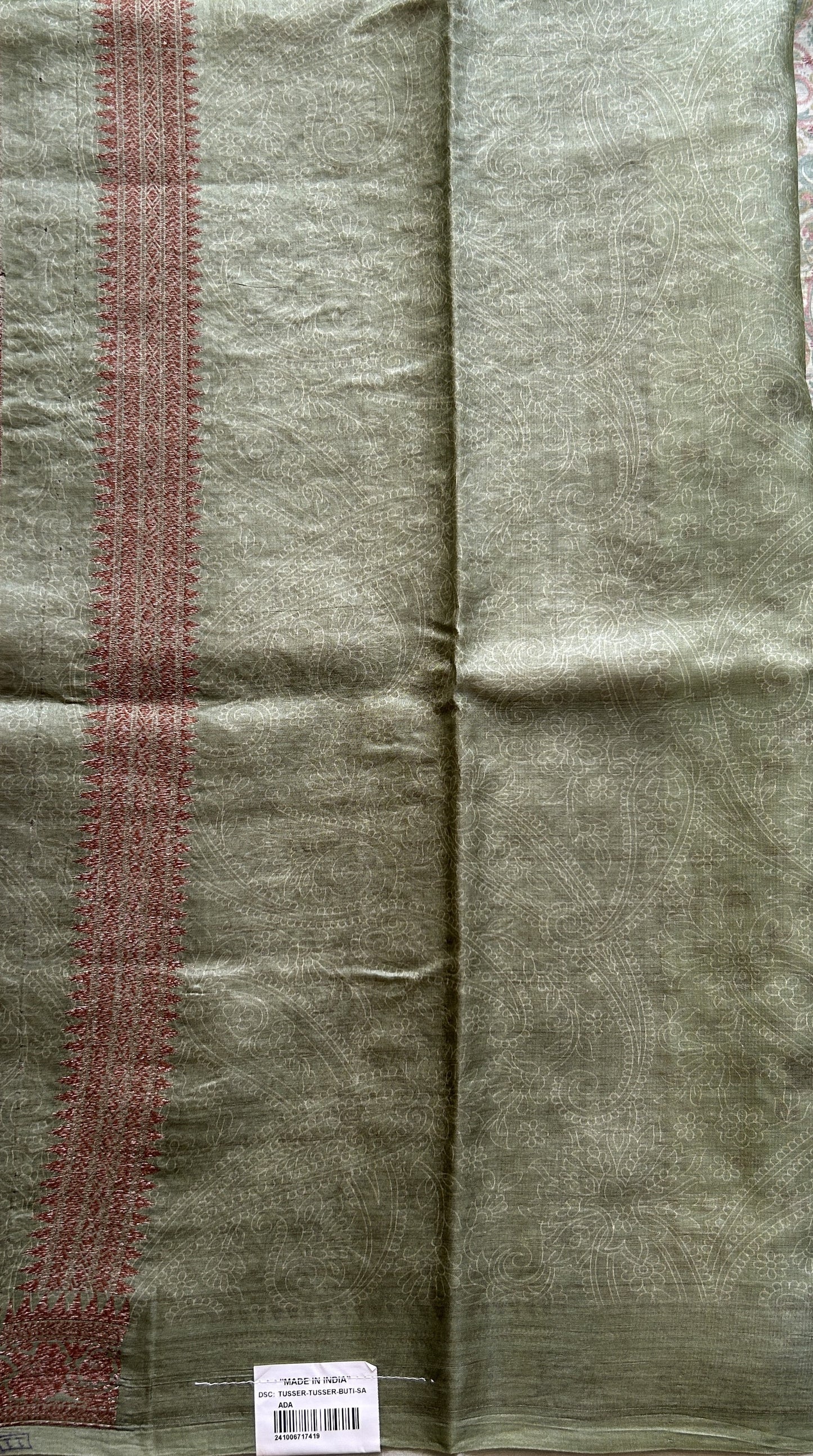 Pure Tussar Silk Saree Light Green Color Complemented with a Zari Border. - Sampradaya Designer Studio