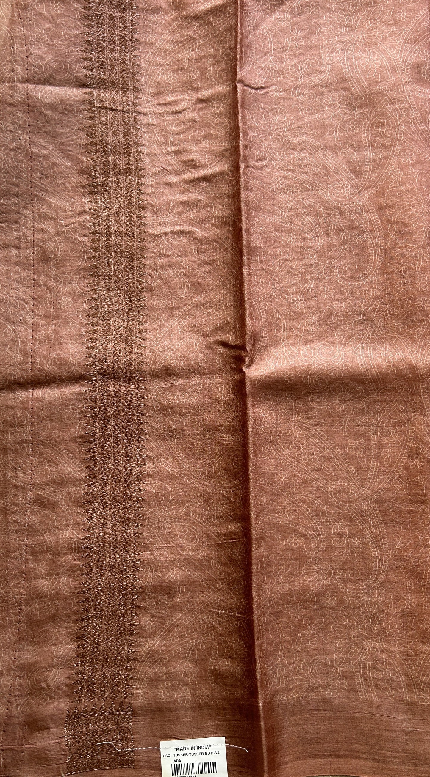 Pure Tussar Silk Saree Light Brown Color Complemented with a Zari Border. - Sampradaya Designer Studio