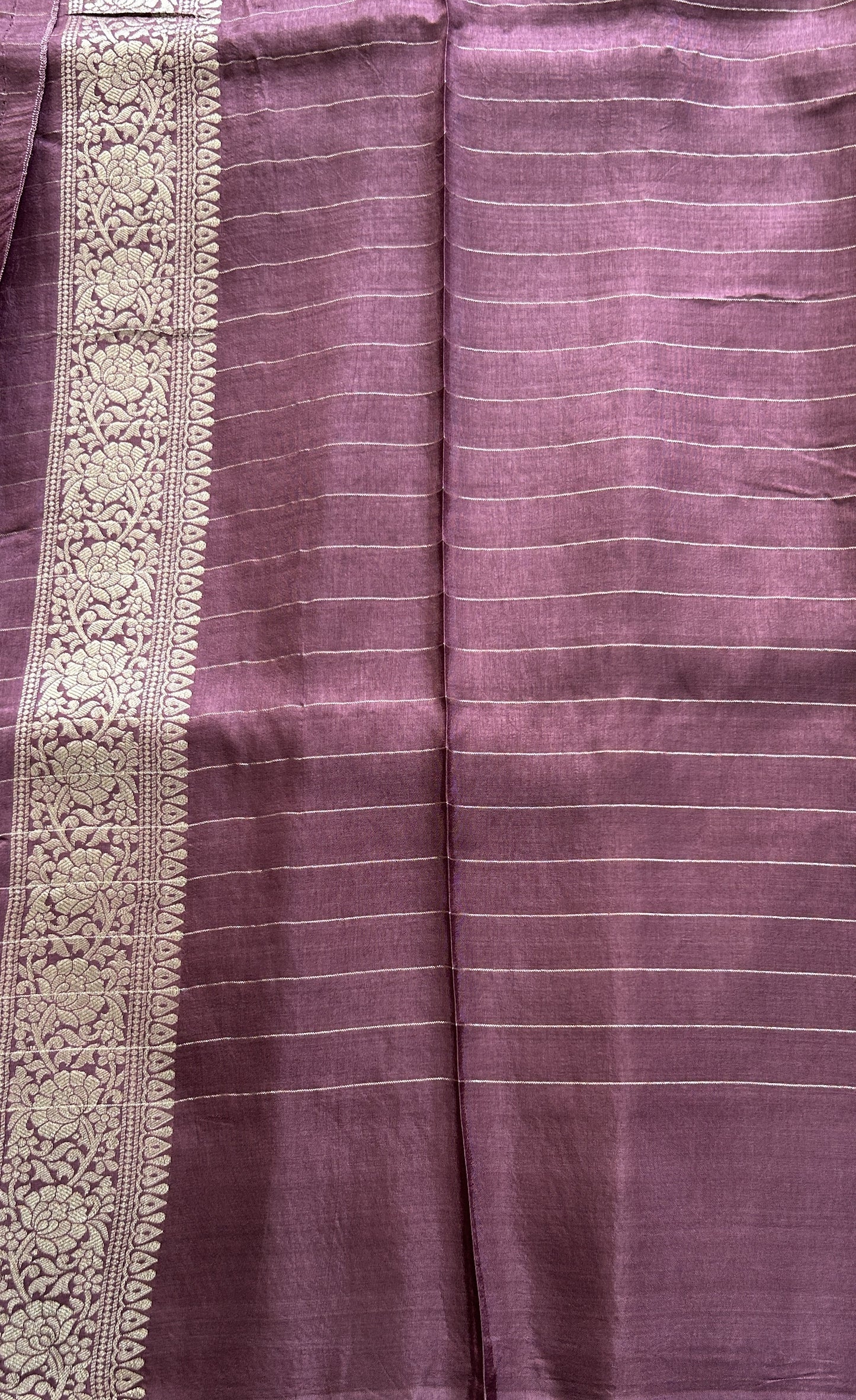 Semi Georgette Saree Lavender Colored Complemented with a Zari Border. - Sampradaya Designer Studio