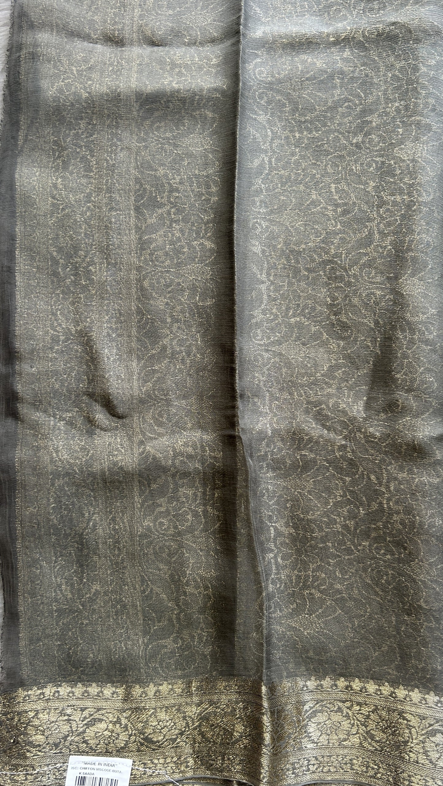 Semi Georgette Saree Elephant Gray Colored Elegantly Paired with a Zari Border. - Sampradaya Designer Studio