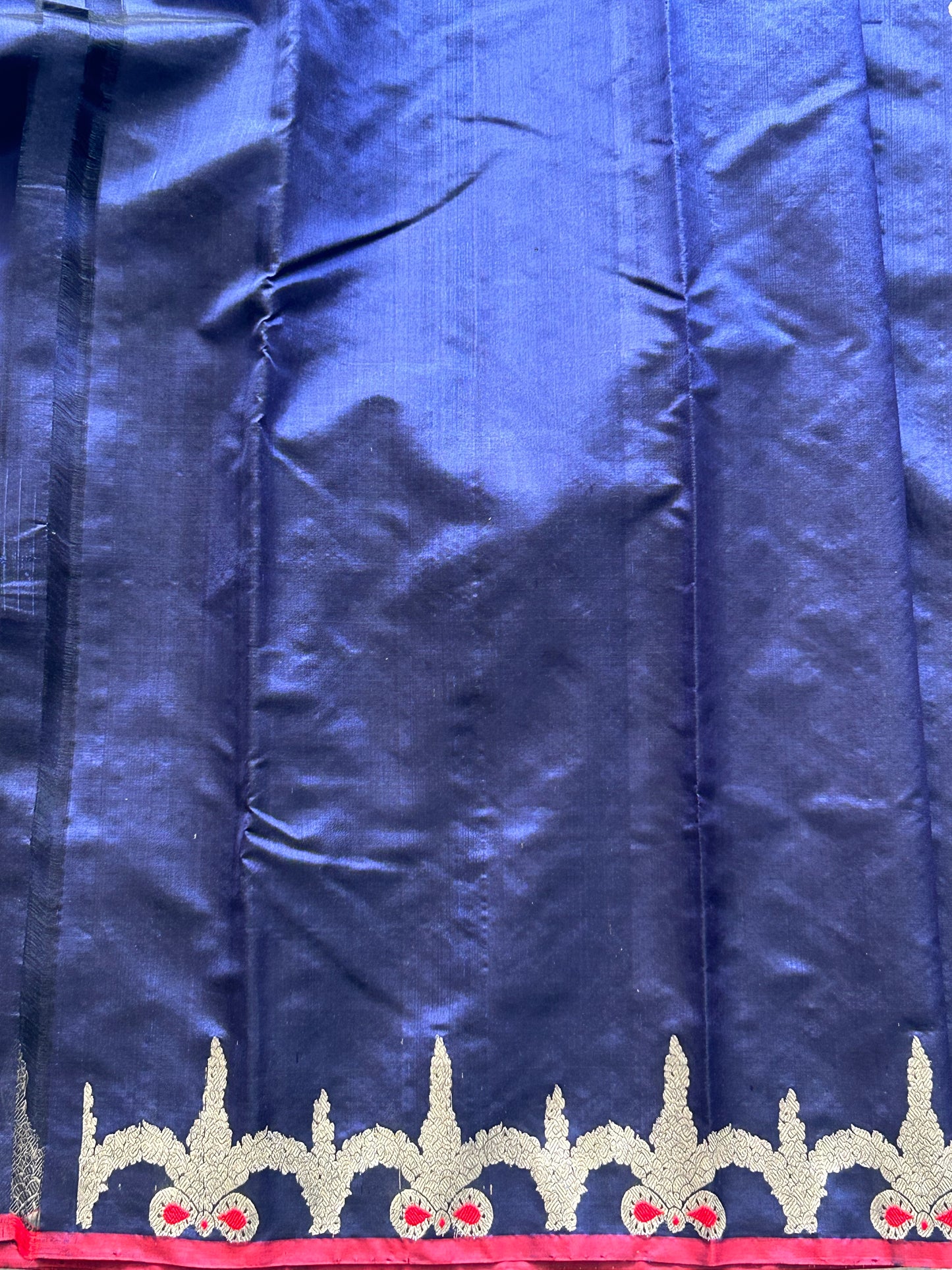 Chanderi Silk Saree Inky Blue color Elegantly Paired with a Silver Zari Border - Sampradaya Designer Studio
