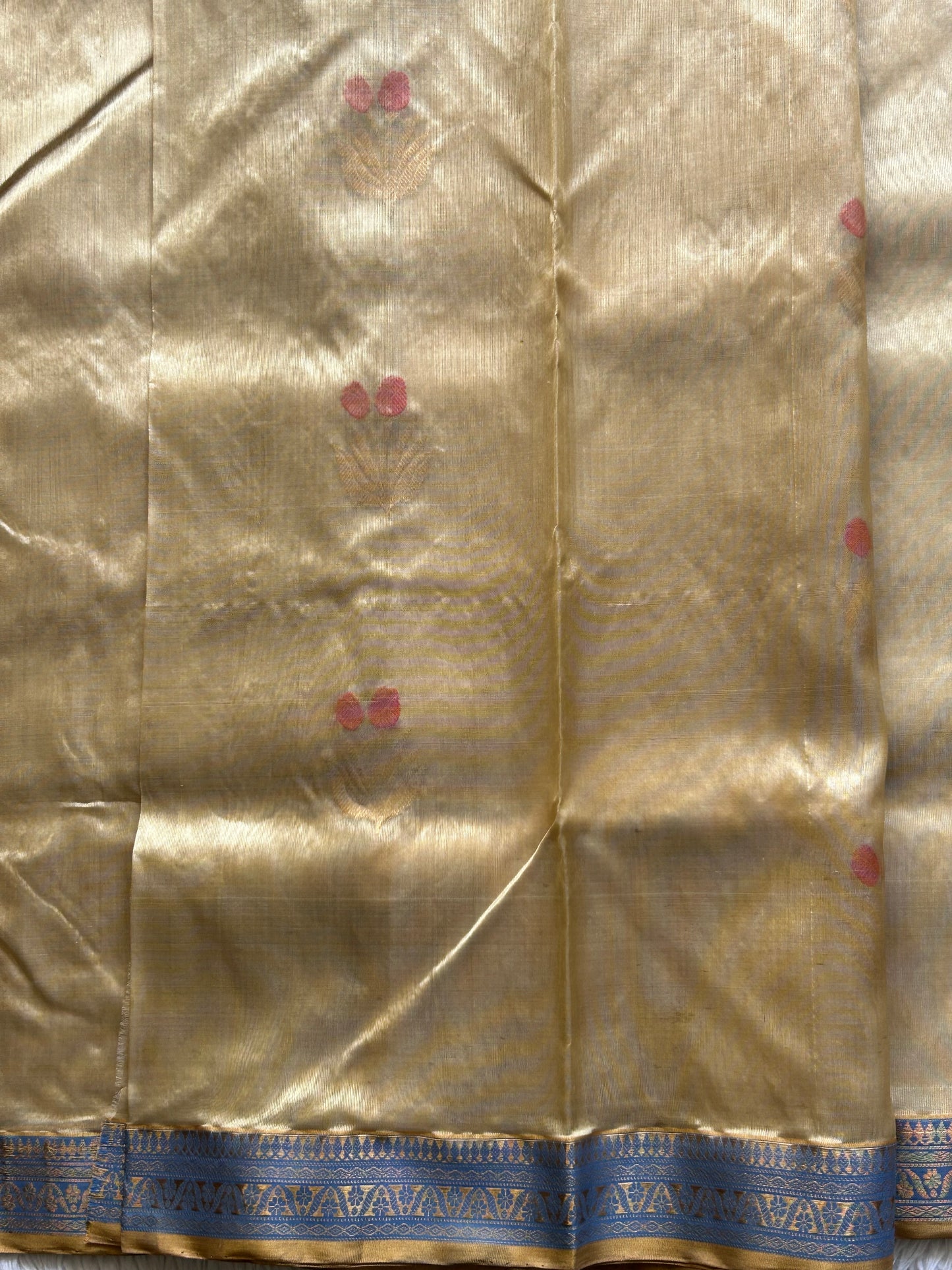 Chanderi Silk Saree Sand color Elegantly Paired with a Gold Zari Border - Sampradaya Designer Studio
