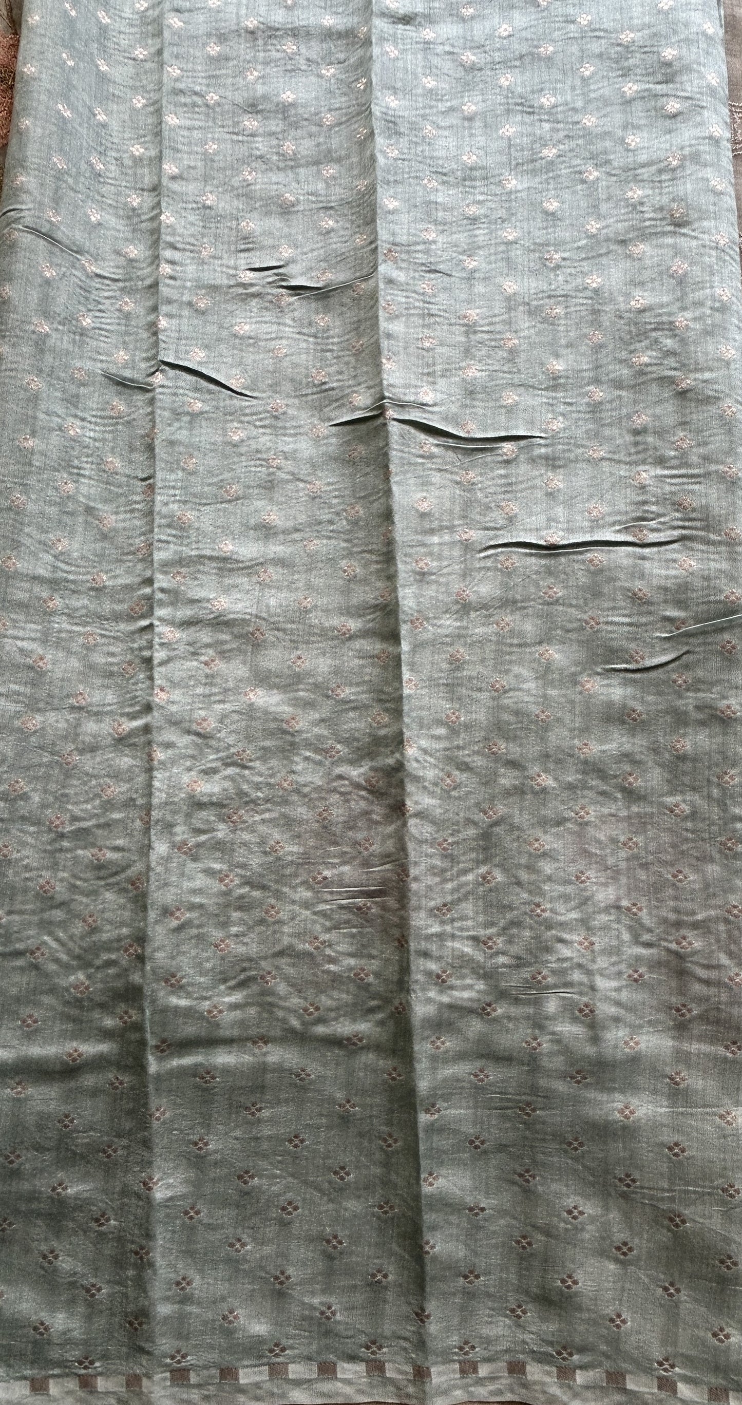 Chiniya Silk Kora Saree Light Gray Colored Exquisite with a Cutwork Border. - Sampradaya Designer Studio