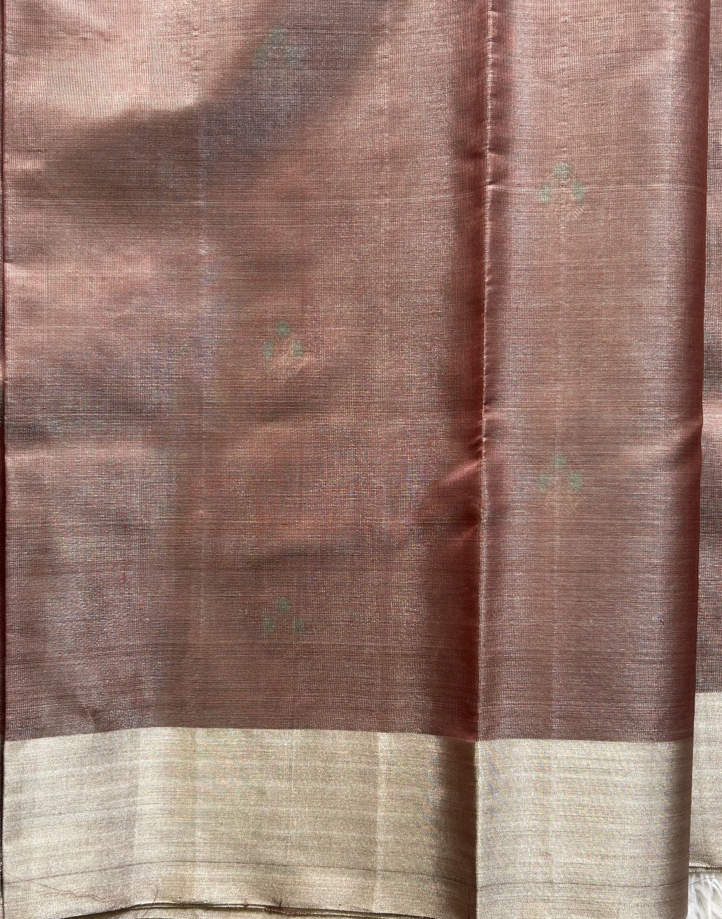 Chanderi Tissue Saree Stone color Elegantly Paired with a Silver Zari Border - Sampradaya Designer Studio