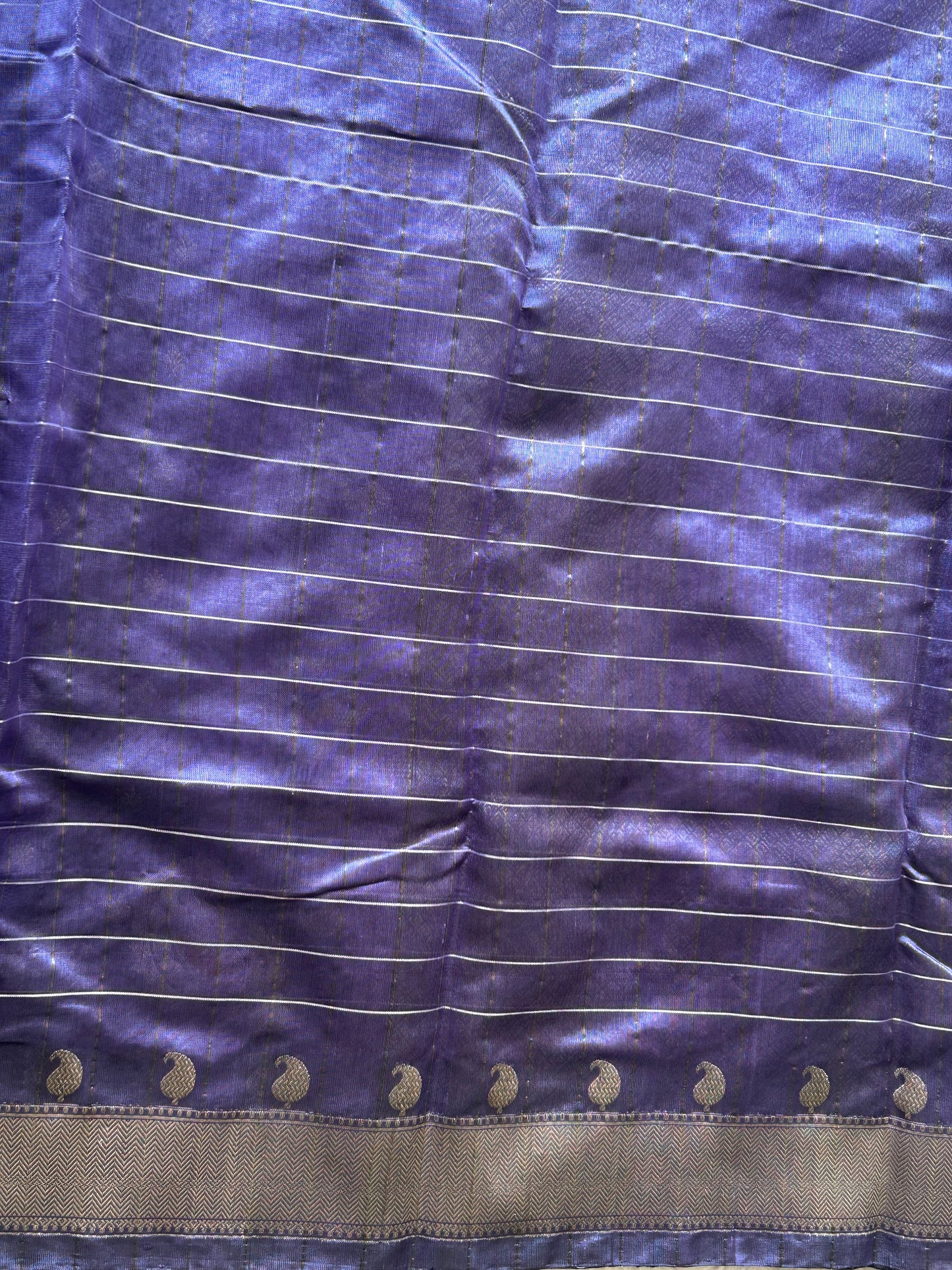 Chanderi Silk Saree Navy Blue color Elegantly Paired with a Silver Zari Border - Sampradaya Designer Studio