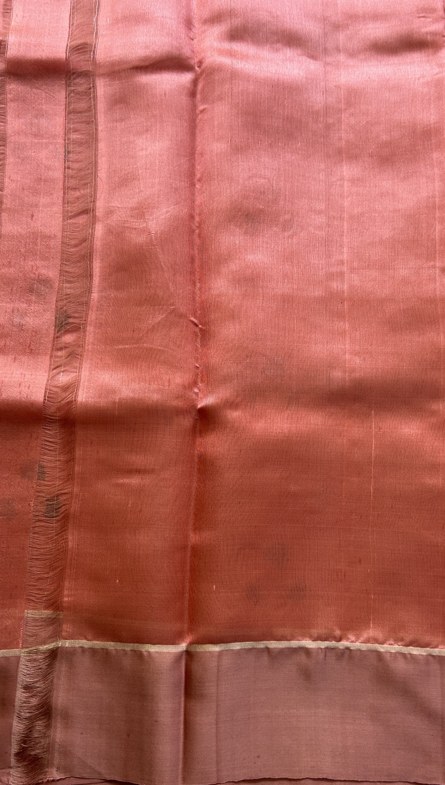 Chanderi Silk Saree Peach color Elegantly Paired with a Zari border - Sampradaya Designer Studio