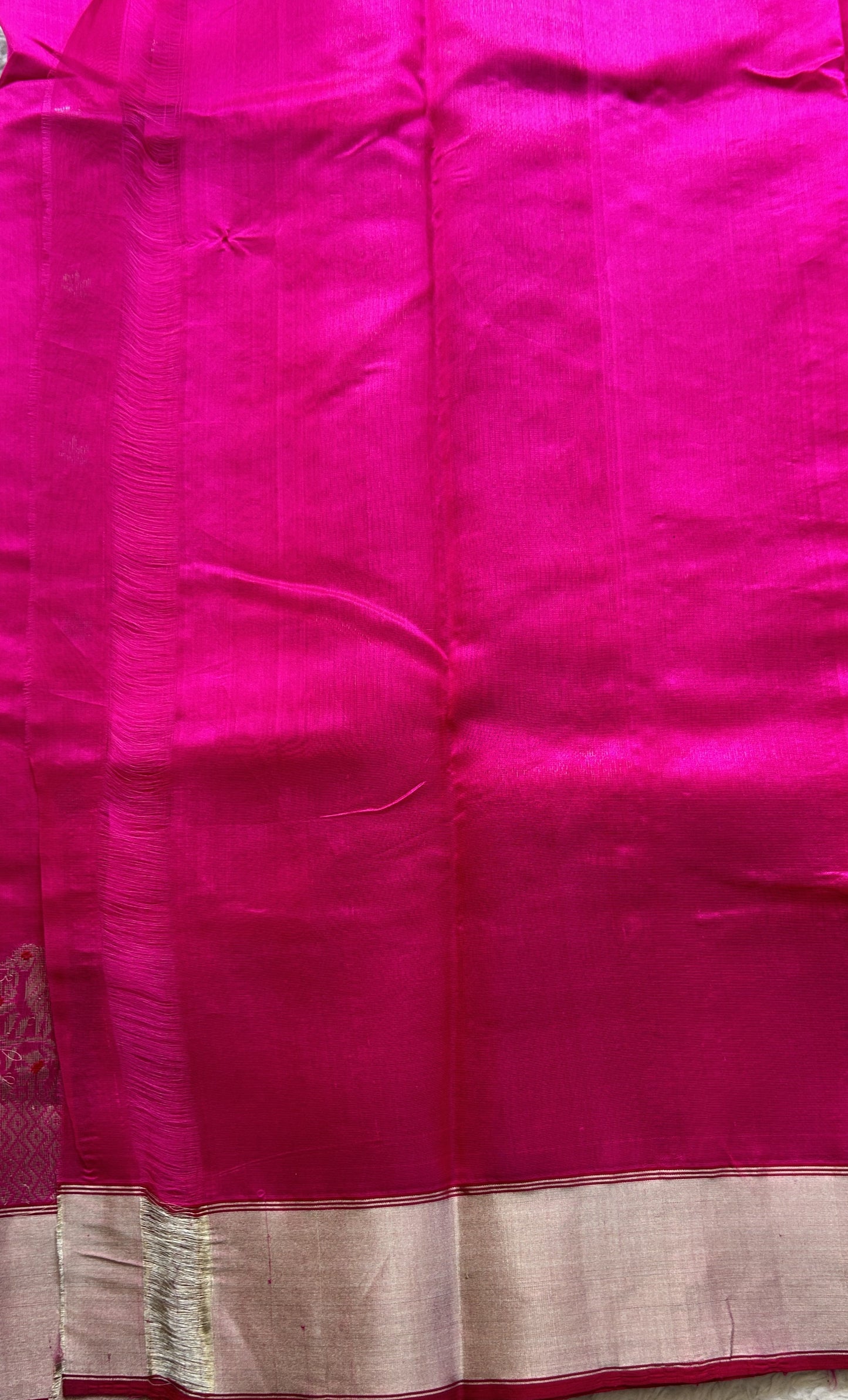 Chanderi Silk Saree Hot Pink color Elegantly Paired with a Zari border - Sampradaya Designer Studio