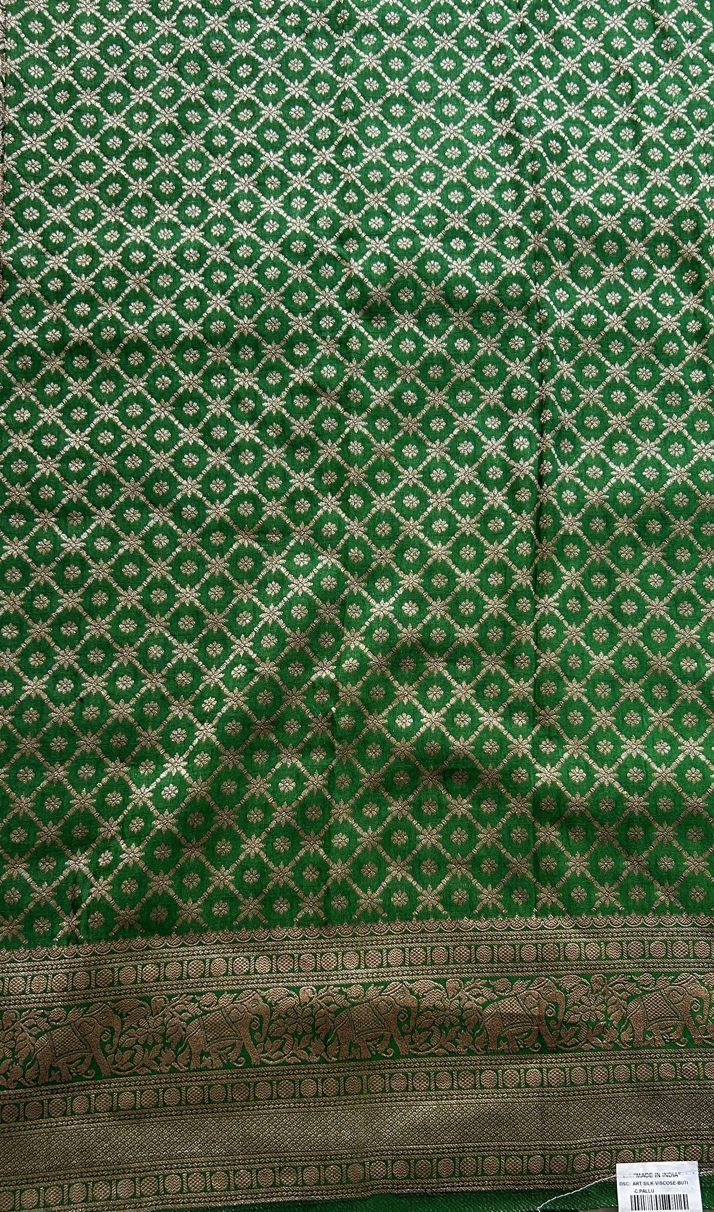 Semi Georgette Saree Leaf Green Colored Complemented with a Zari Border. - Sampradaya Designer Studio