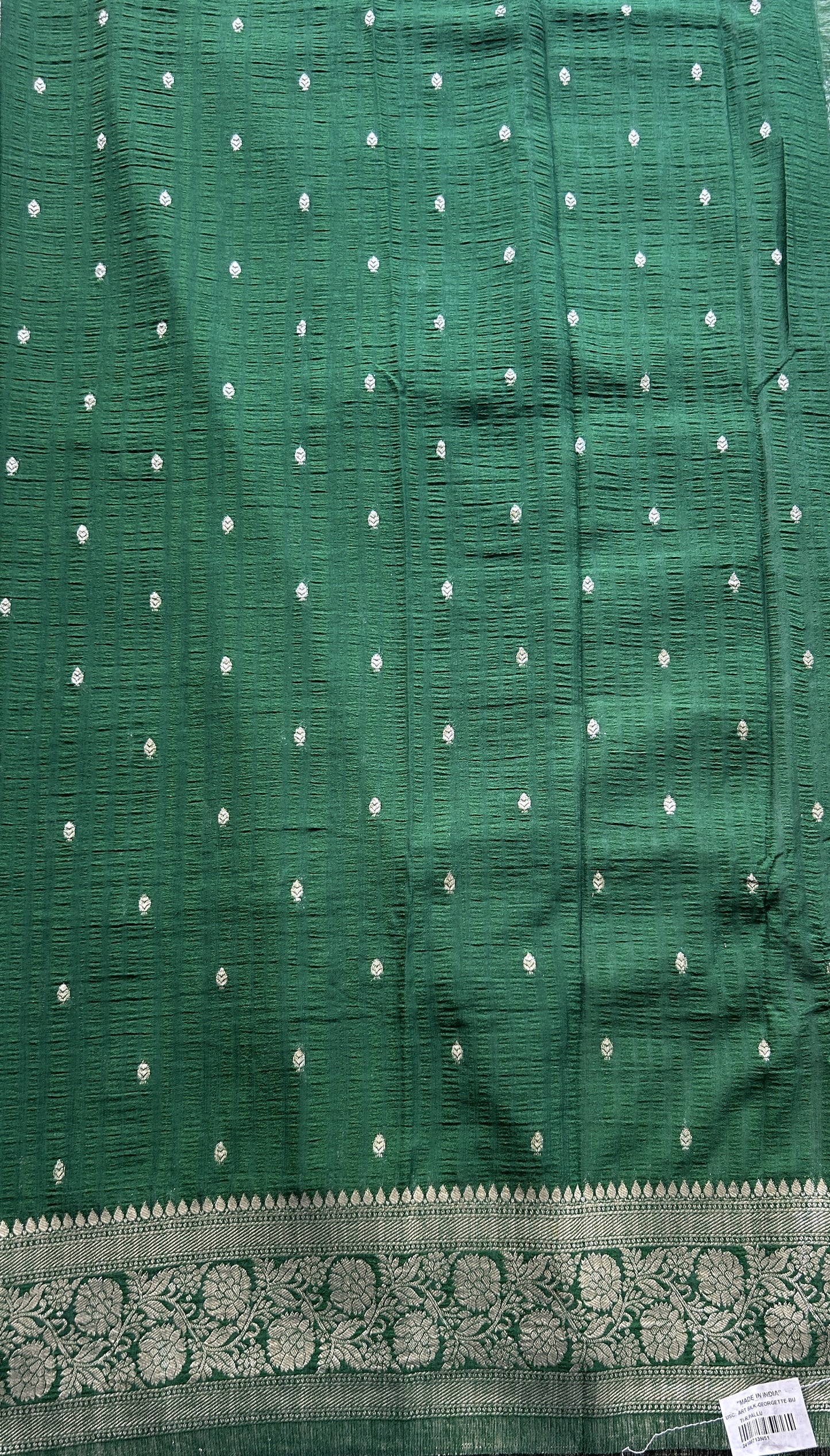 Semi Georgette Saree Pastel Green Colored Complemented with a Zari Border. - Sampradaya Designer Studio