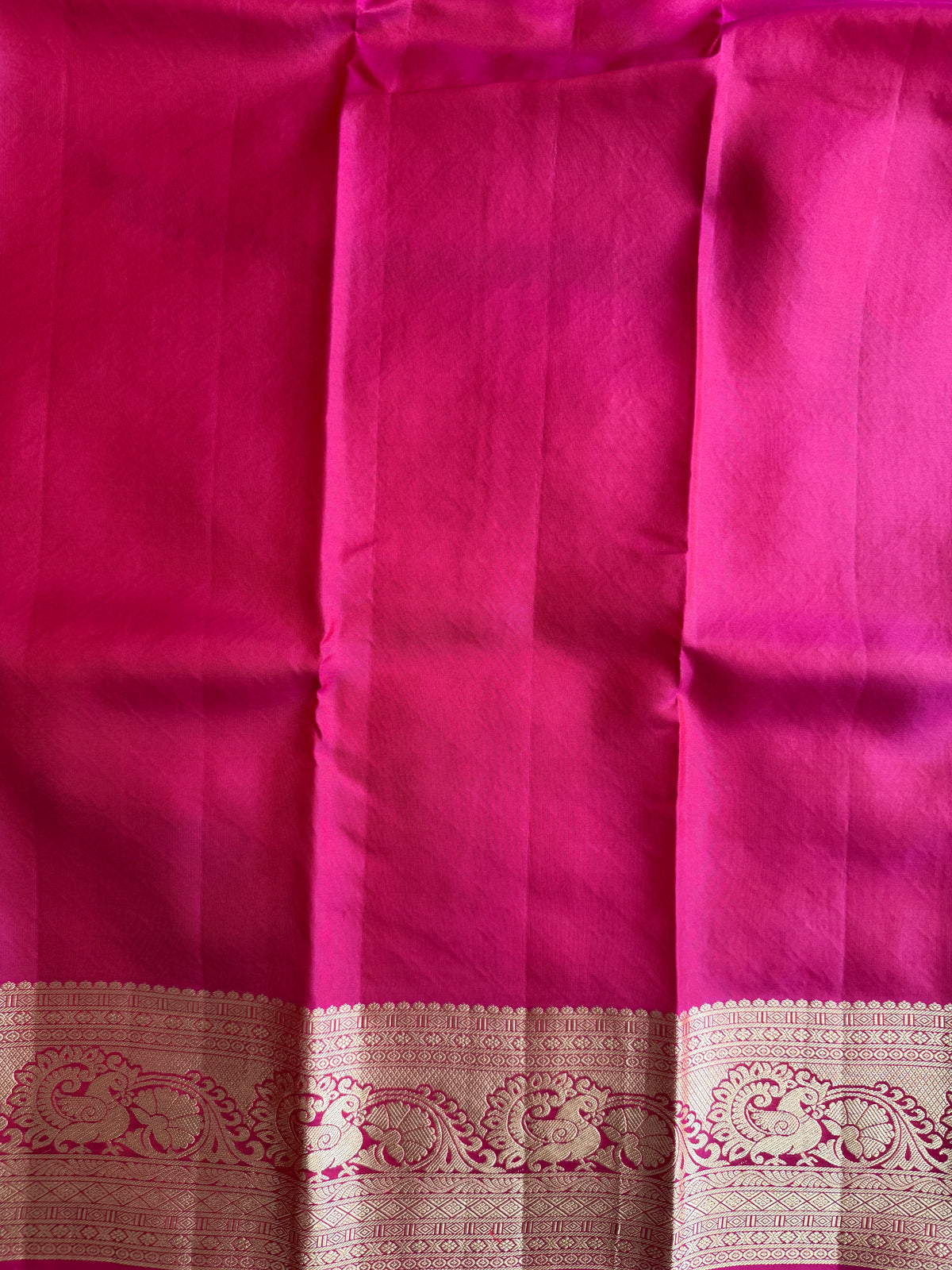 Pure Kanjivaram Silk Saree | Rani Pink With Gold Zari Border | Handloom | Silk Mark Certified