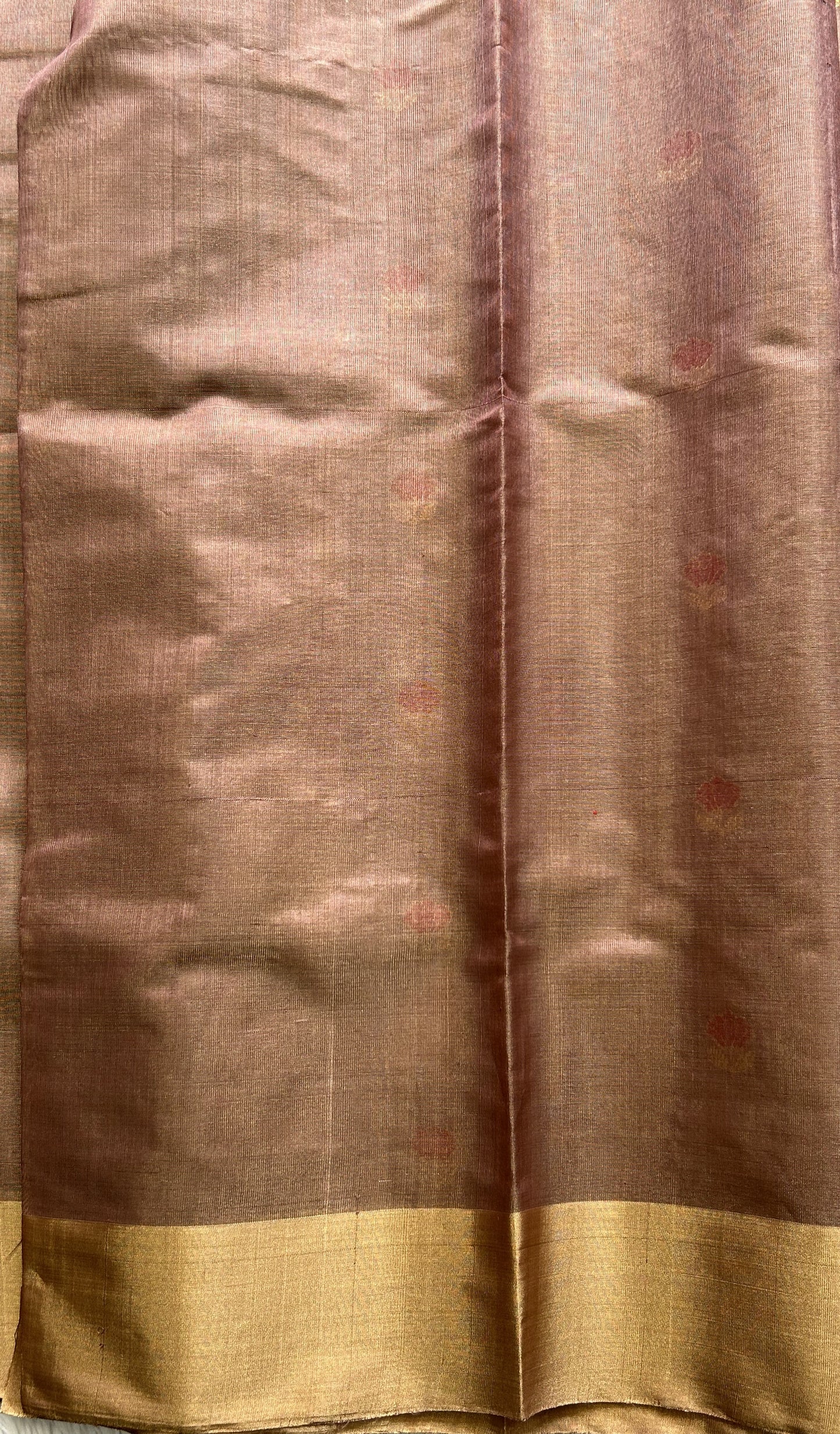 Chanderi Tissue Saree Tawny color Elegantly Paired with a Gold Zari Border - Sampradaya Designer Studio