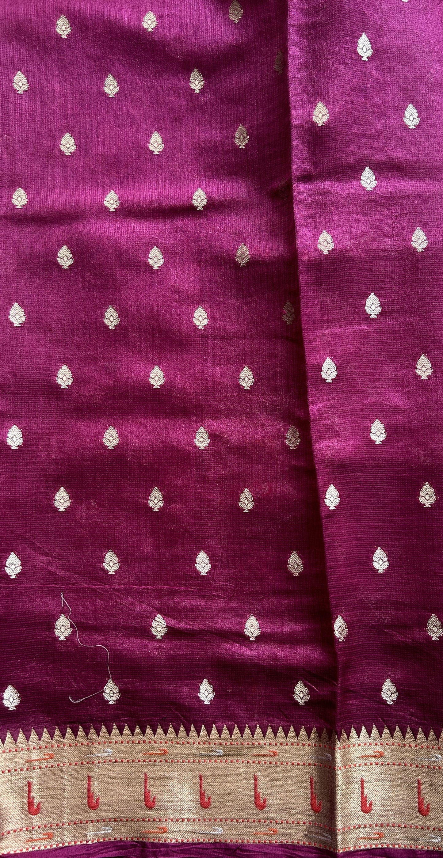 Silk kota Saree Purple color complemented with a Zari Border. - Sampradaya Designer Studio